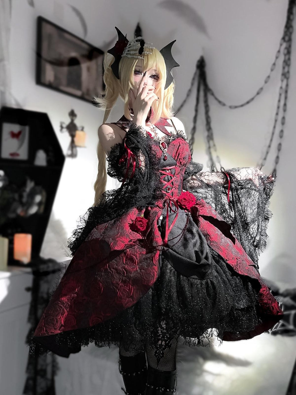 Sweet Promise Dark Gothic Lolita Halter Neck Swallowtail Women's Jsk / Jumper Skirts