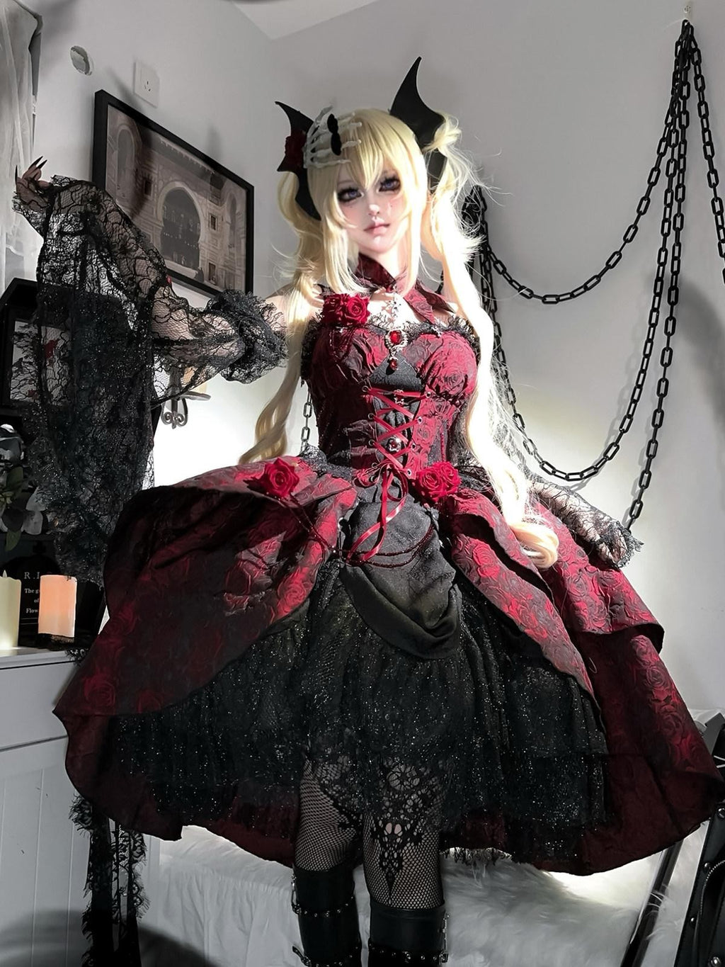 Sweet Promise Dark Gothic Lolita Halter Neck Swallowtail Women's Jsk / Jumper Skirts