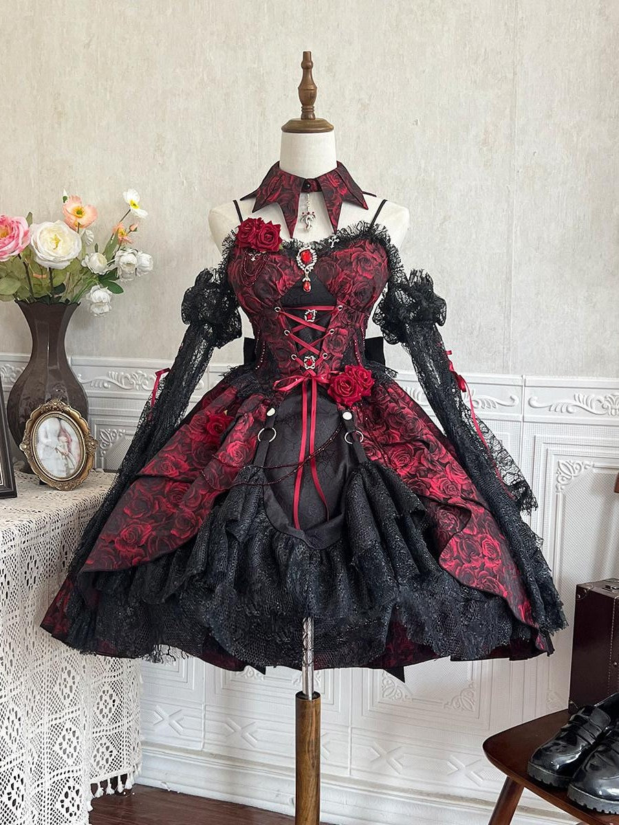 Sweet Promise Dark Gothic Lolita Halter Neck Swallowtail Women's Jsk / Jumper Skirts