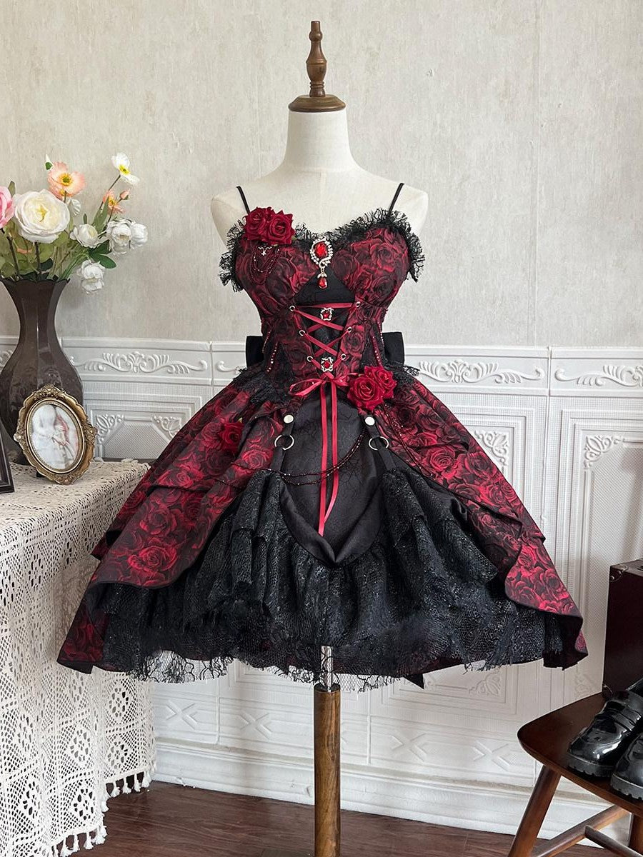 Sweet Promise Dark Gothic Lolita Halter Neck Swallowtail Women's Jsk / Jumper Skirts