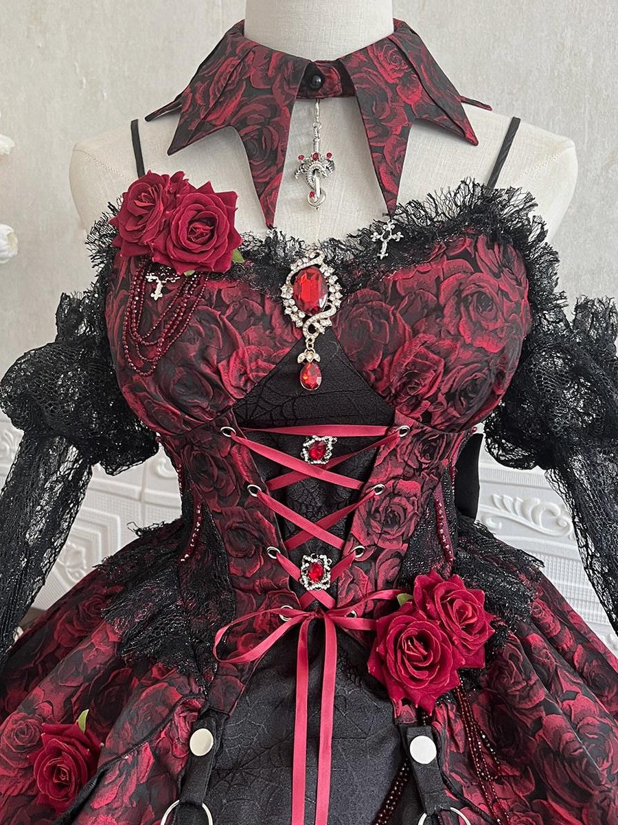 Sweet Promise Dark Gothic Lolita Halter Neck Swallowtail Women's Jsk / Jumper Skirts