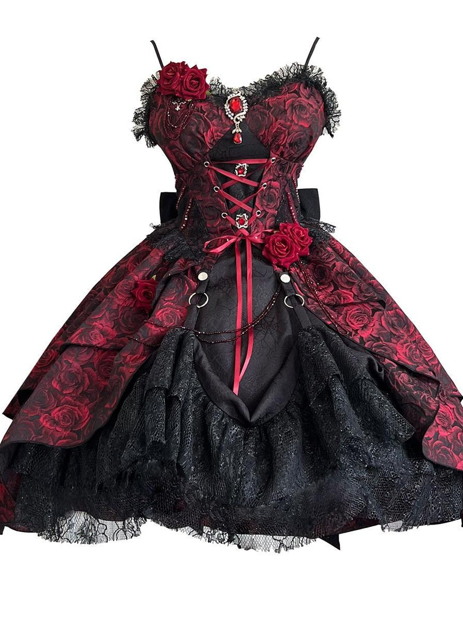 Sweet Promise Dark Gothic Lolita Halter Neck Swallowtail Women's Jsk / Jumper Skirts