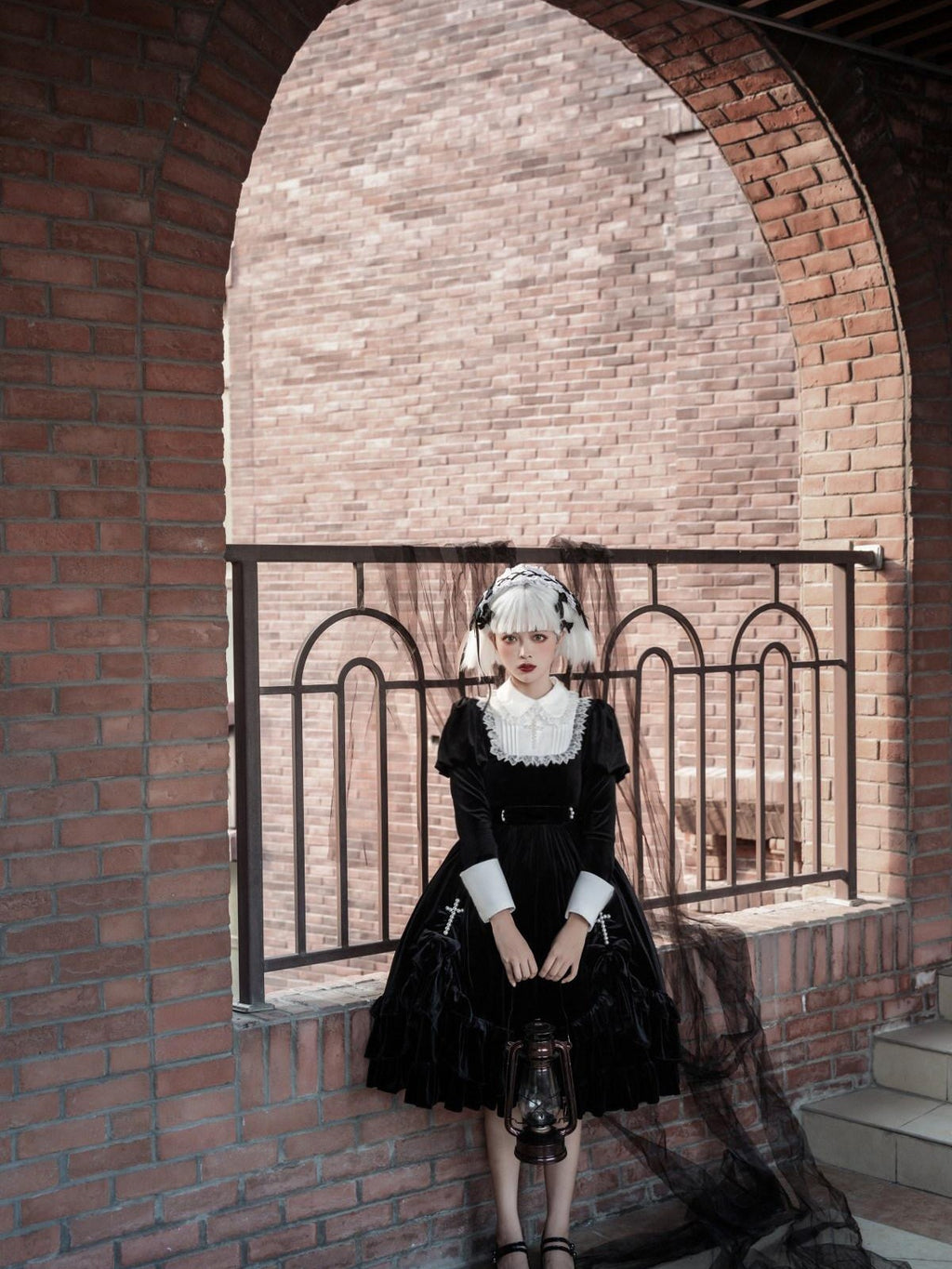 Sweet Promise Dark Gothic Lolita High Waist A Line Black Women's Long Sleeve Op
