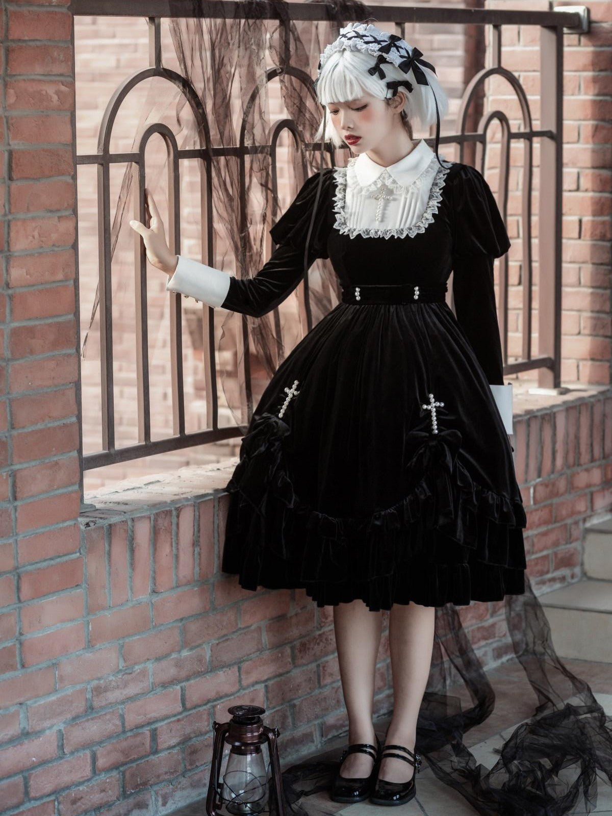 Sweet Promise Dark Gothic Lolita High Waist A Line Black Women's Long Sleeve Op
