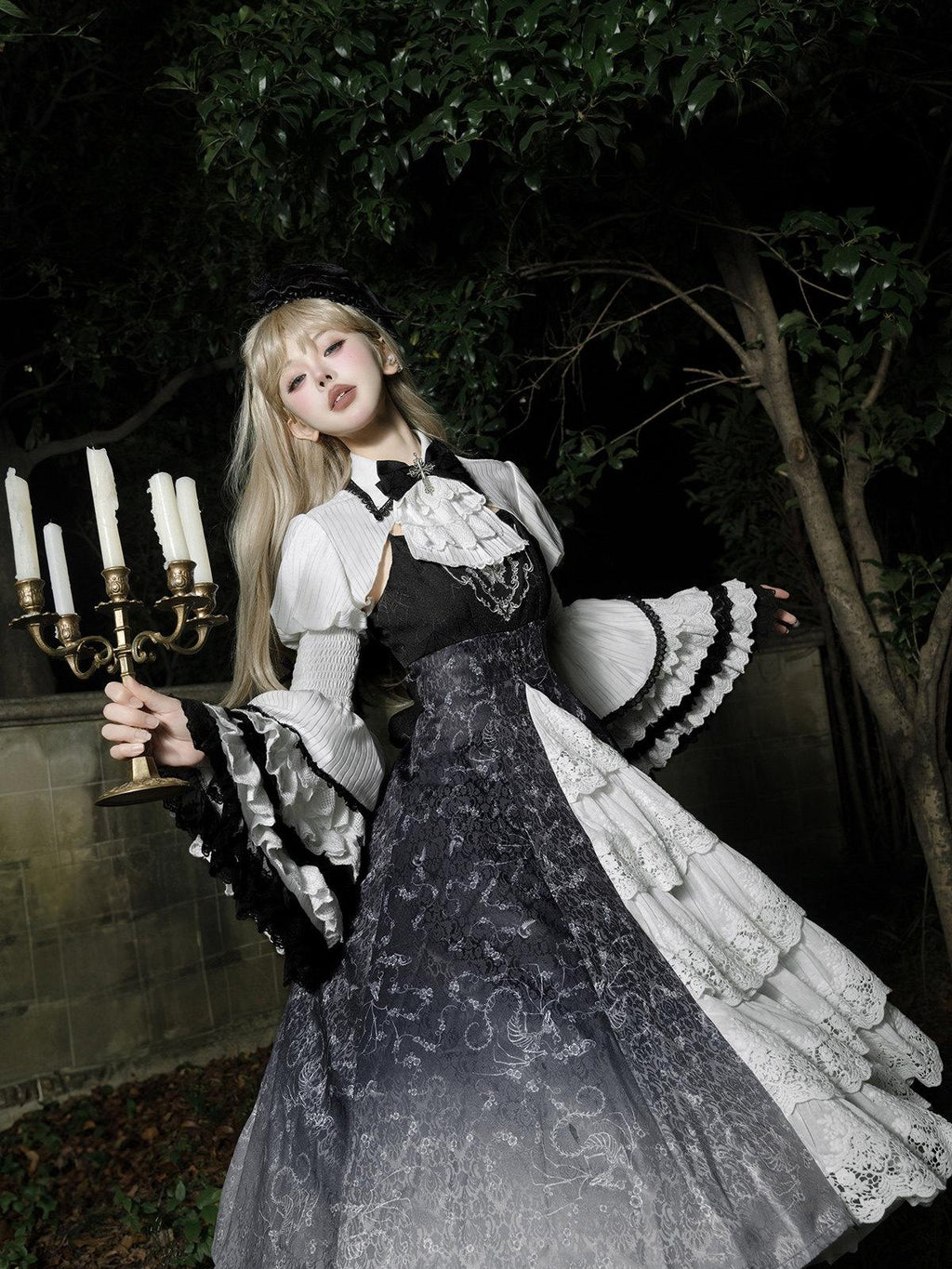 Sweet Promise Dark Gothic Lolita Punk Cosplay Princess Women's Long Sleeve Op