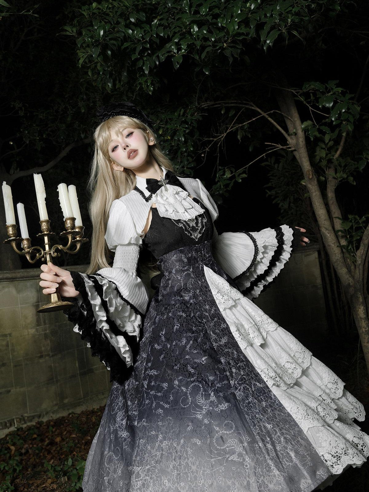 Sweet Promise Dark Gothic Lolita Punk Cosplay Princess Women's Long Sleeve Op