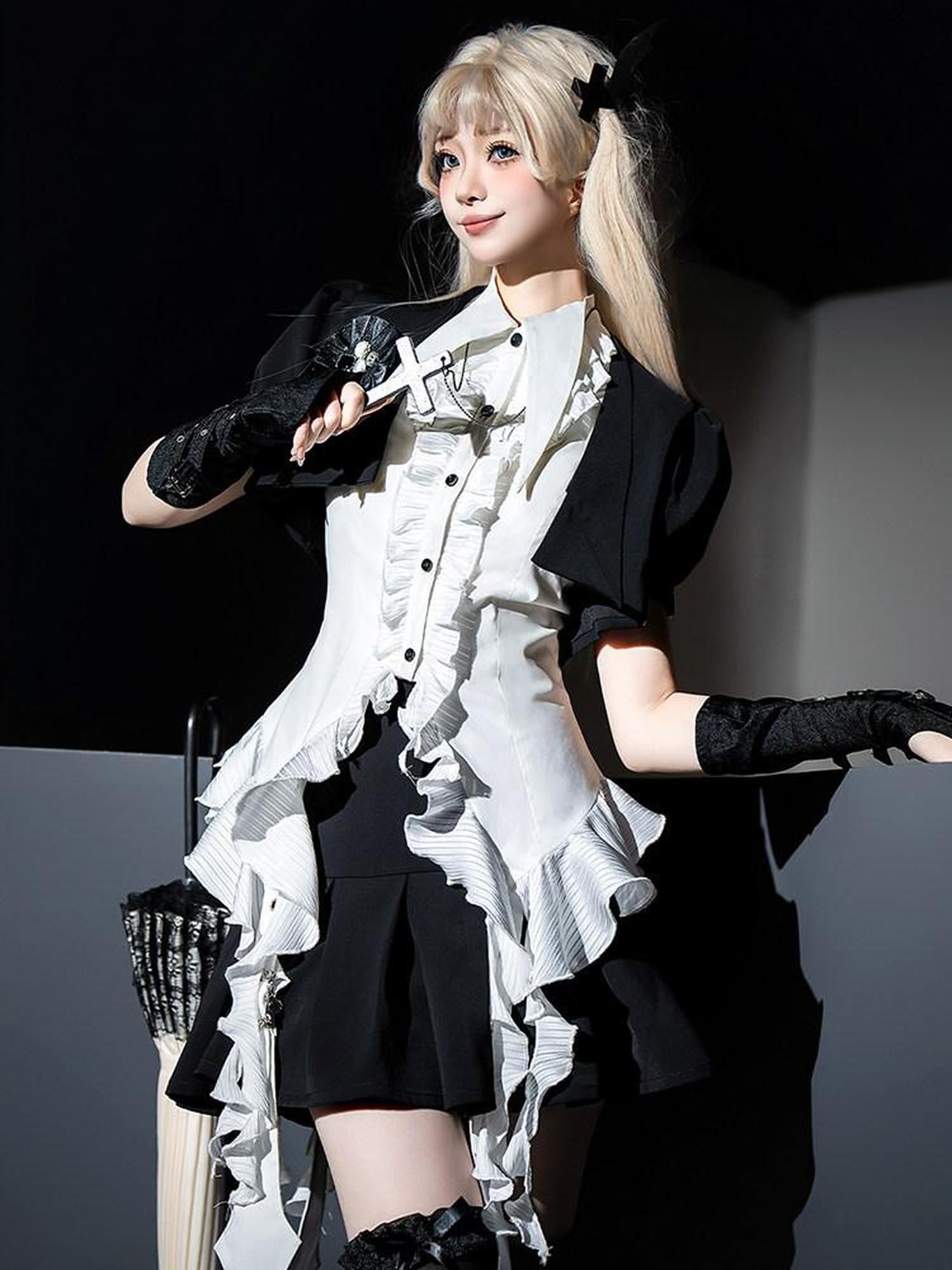 Sweet Promise Dark Lolita Gothic Maid Cosplay Anime Style Women's Short Sleeve Op