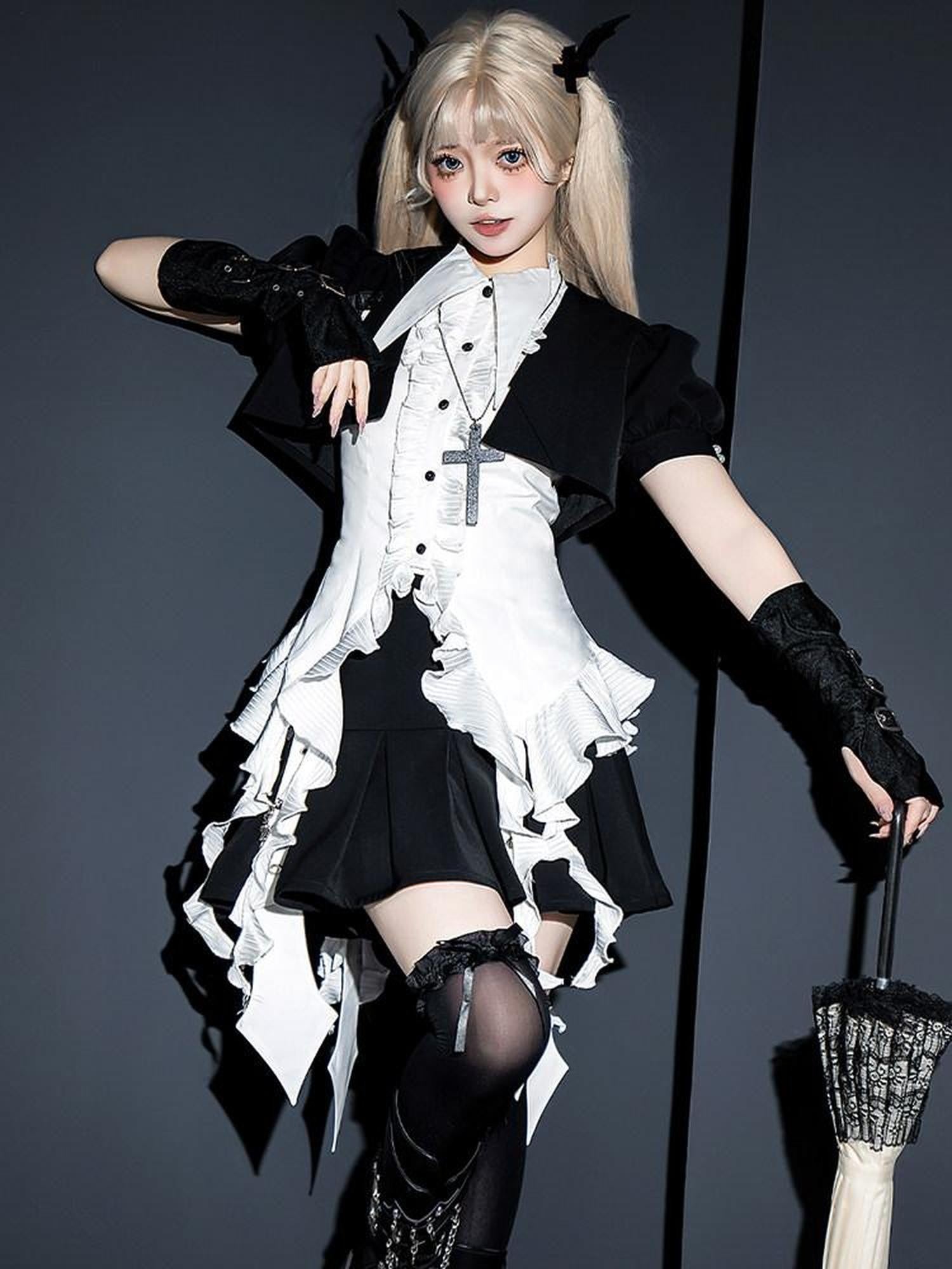 Sweet Promise Dark Lolita Gothic Maid Cosplay Anime Style Women's Short Sleeve Op