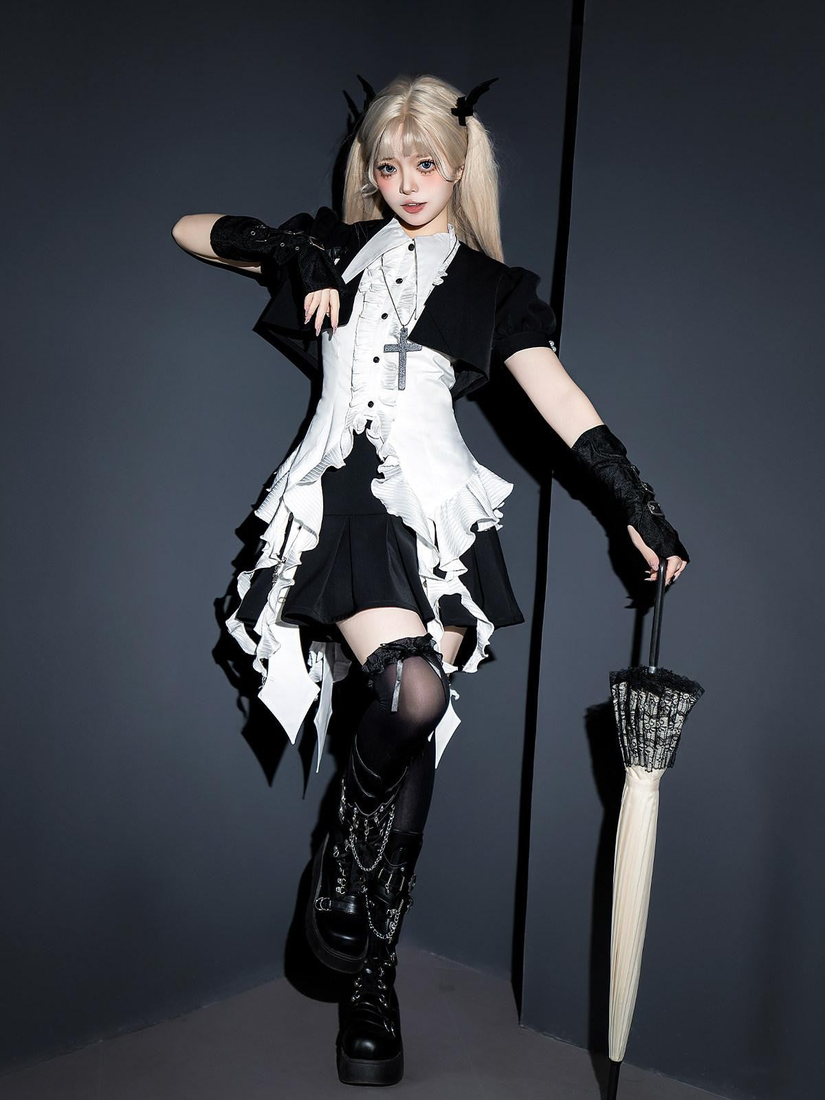 Sweet Promise Dark Lolita Gothic Maid Cosplay Anime Style Women's Short Sleeve Op