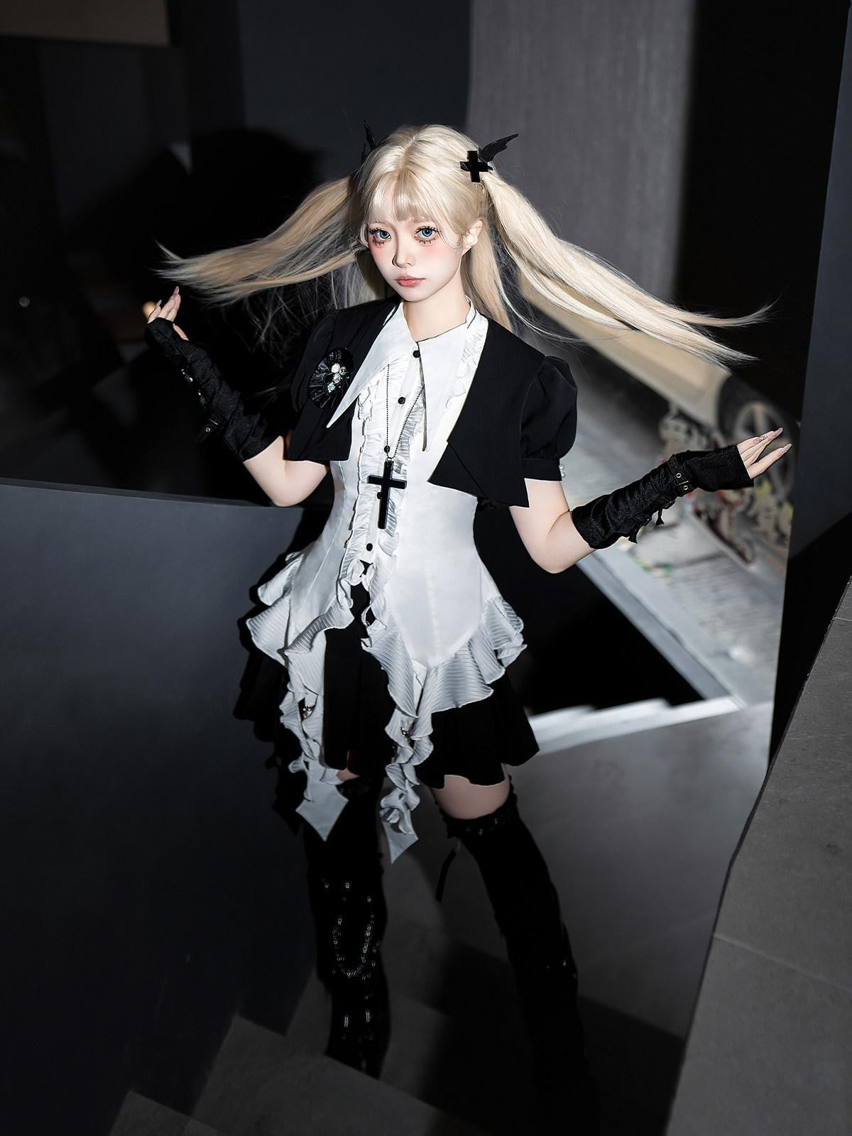 Sweet Promise Dark Lolita Gothic Maid Cosplay Anime Style Women's Short Sleeve Op