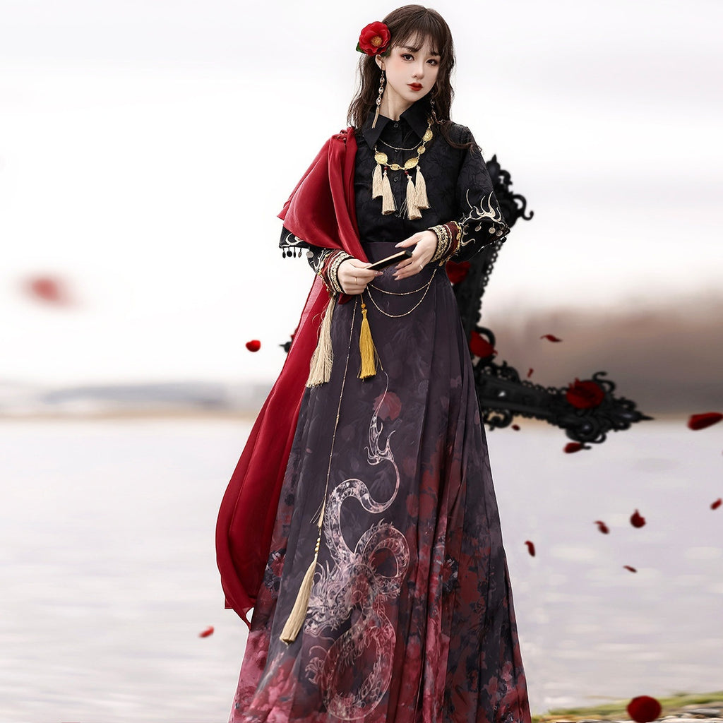 Sweet_Promise_Dark_Printed_Mamian_Modern_Chinese_Han_Elements_Women's_Red_Black_Skirt_Sets_1050862986066_MISSTT
