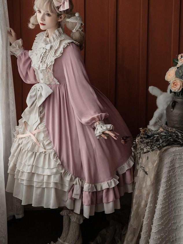 Sweet Promise Doll Lolita Puff Sleeve Princess Aline Women's Double Crepe Long Sleeve Op