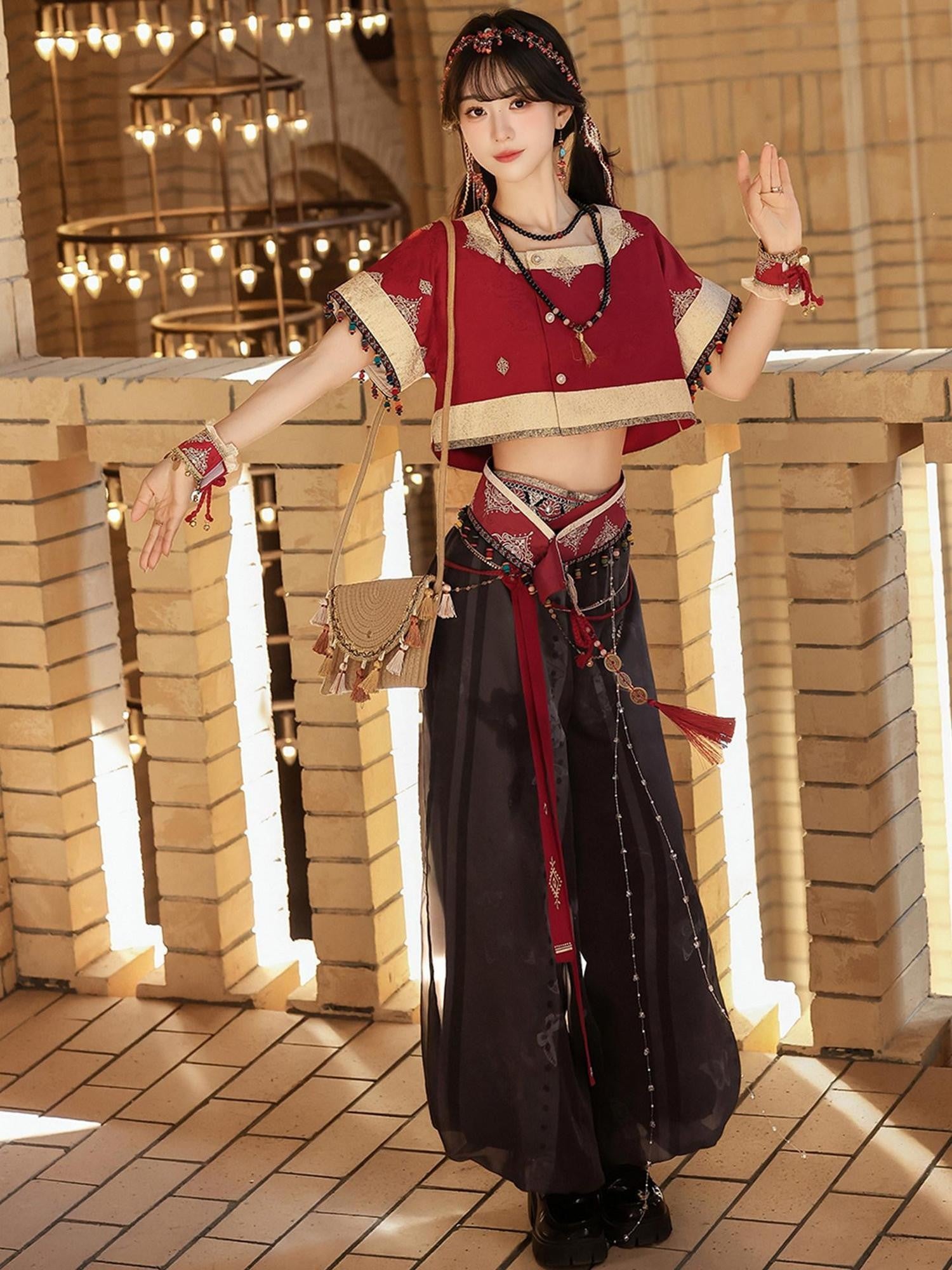 Sweet Promise Dunhuang Exotic Ethnic Hanfu New Chinese Style Women's Full Coordination Sets