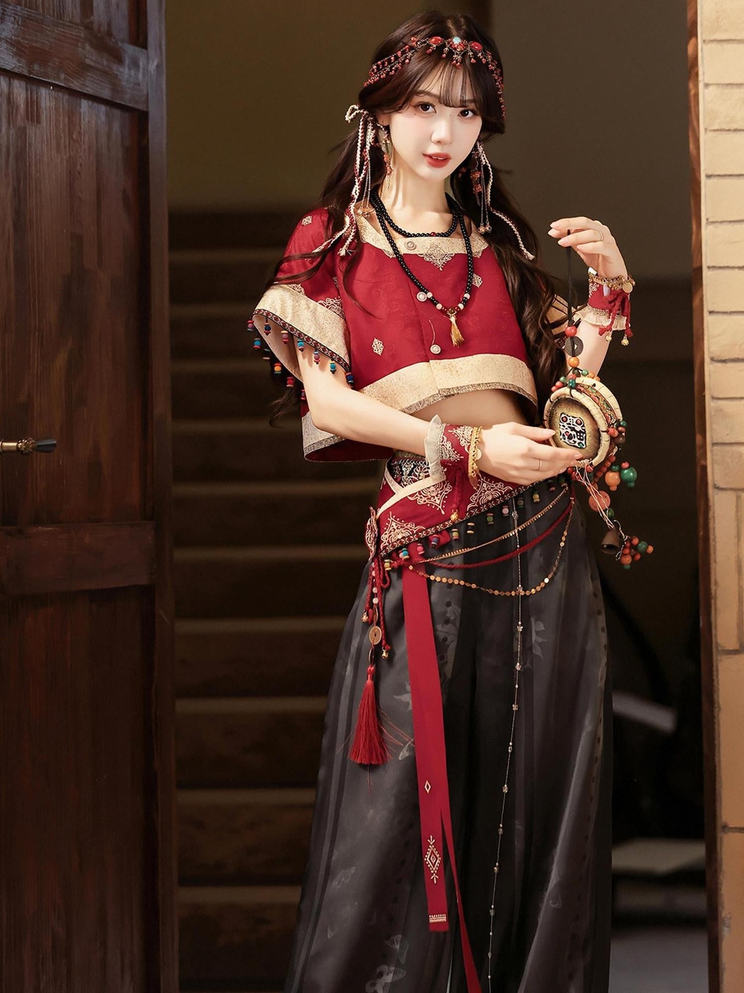 Sweet Promise Dunhuang Exotic Ethnic Hanfu New Chinese Style Women's Full Coordination Sets