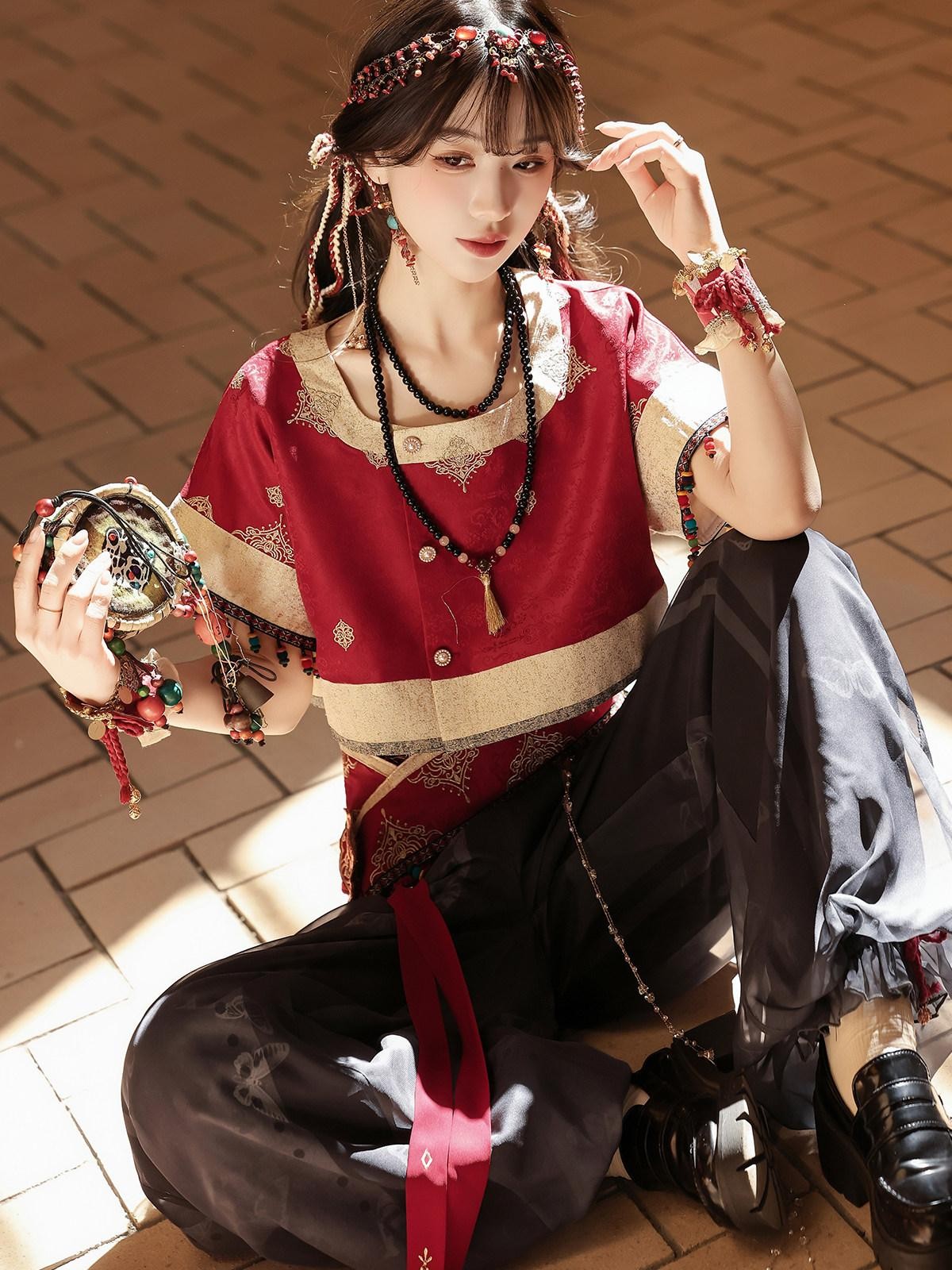 Sweet Promise Dunhuang Exotic Ethnic Hanfu New Chinese Style Women's Full Coordination Sets