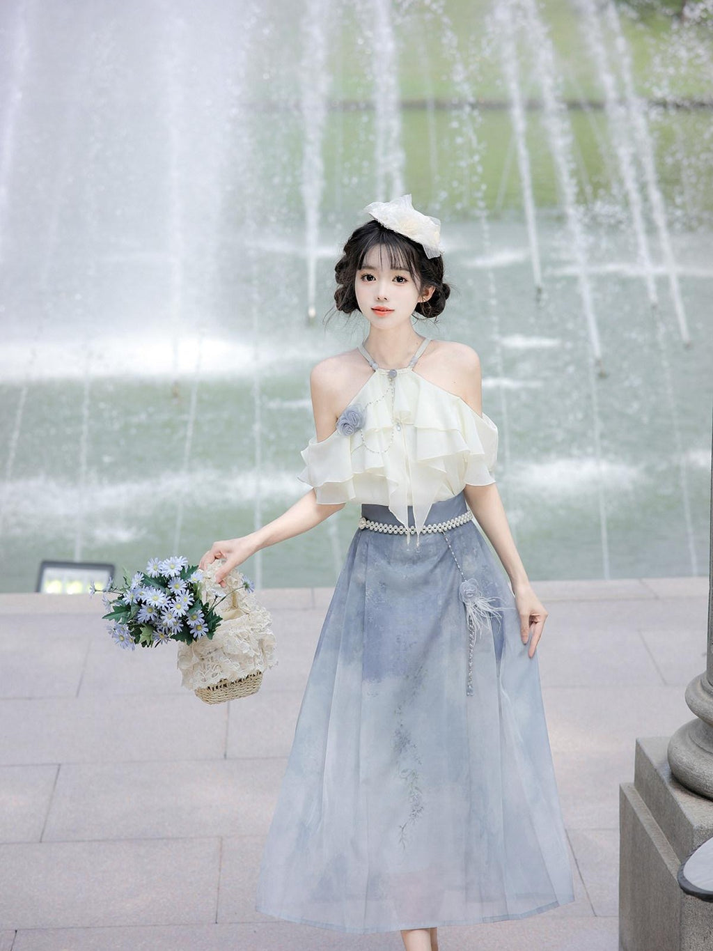 Sweet Promise Elegant Chinese Landscape Print Lolita Collar Women's Jsk / Jumper Skirts