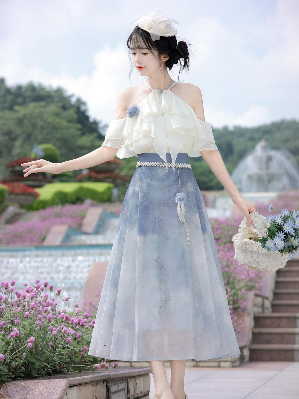 Sweet Promise Elegant Chinese Landscape Print Lolita Collar Women's Jsk / Jumper Skirts