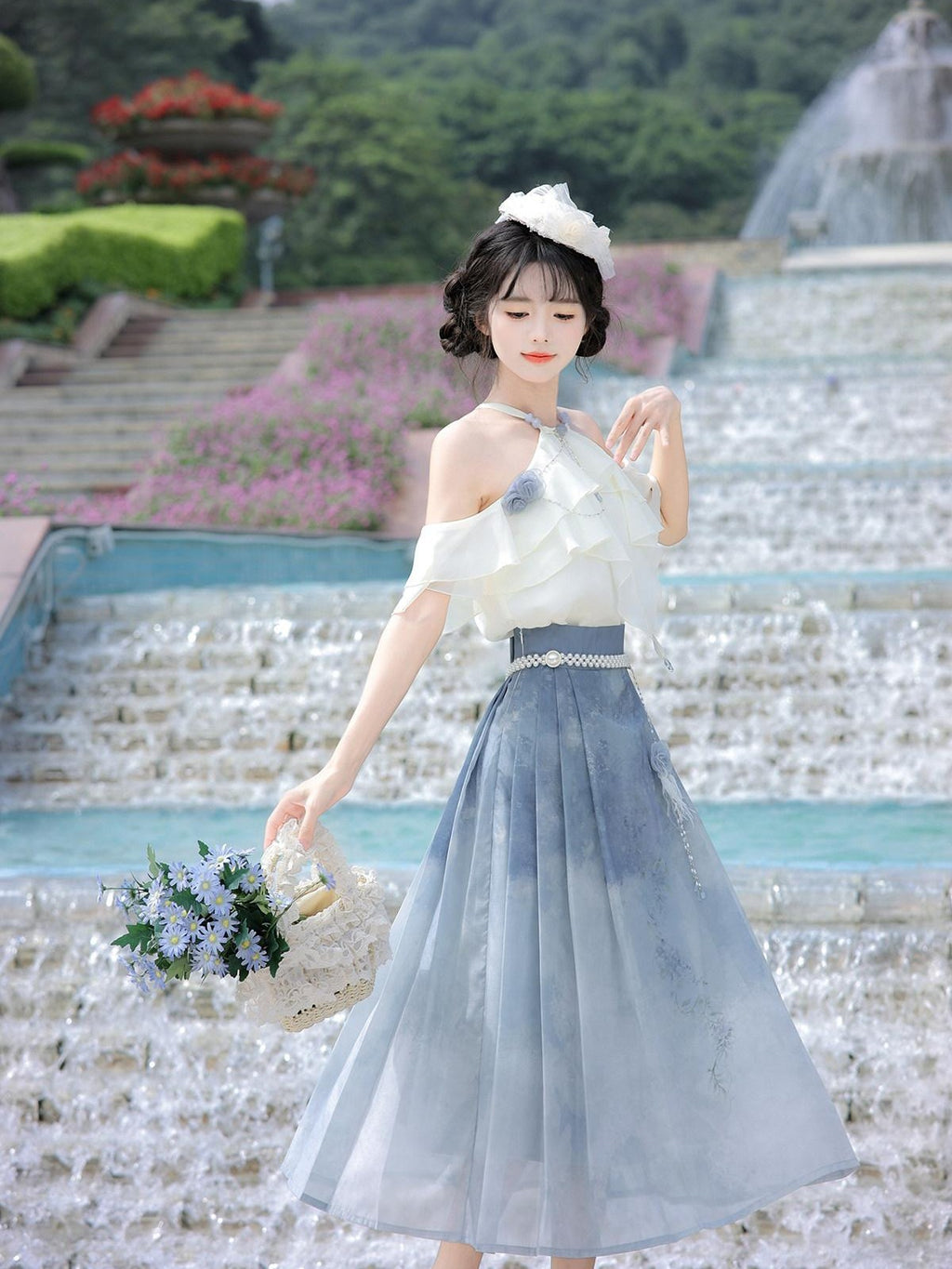 Sweet Promise Elegant Chinese Landscape Print Lolita Collar Women's Jsk / Jumper Skirts