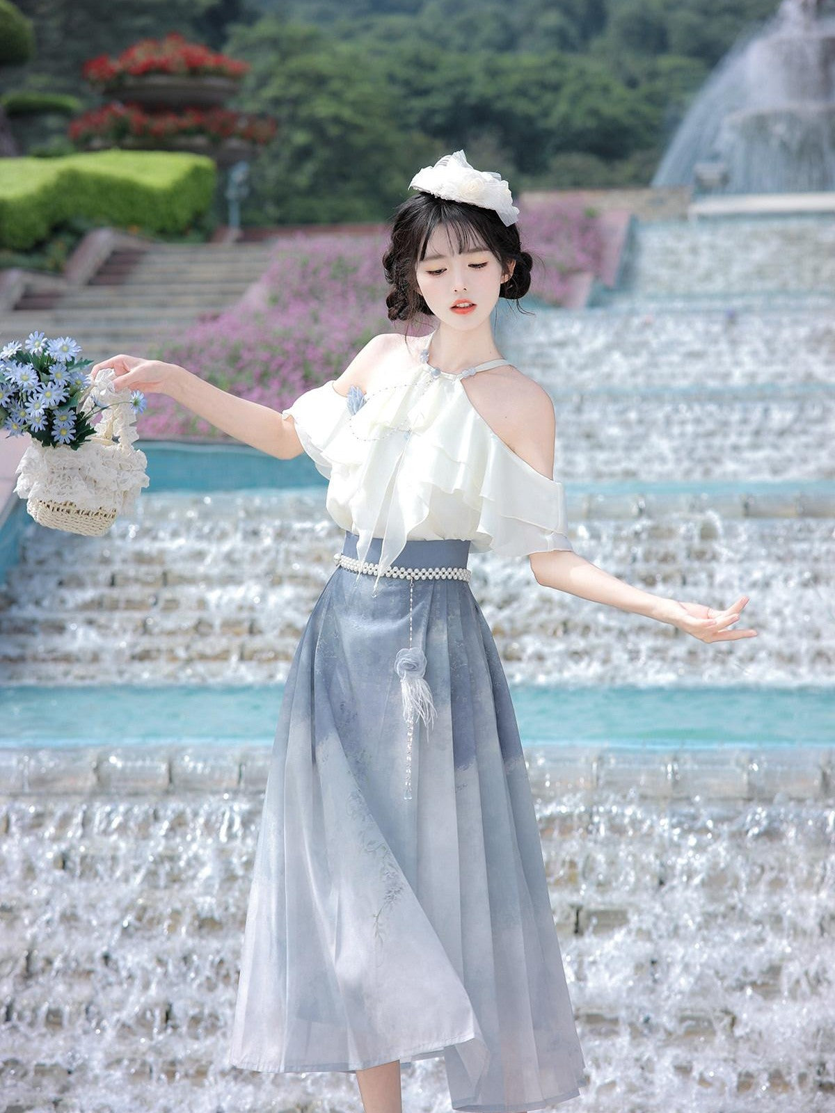 Sweet Promise Elegant Chinese Landscape Print Lolita Collar Women's Jsk / Jumper Skirts