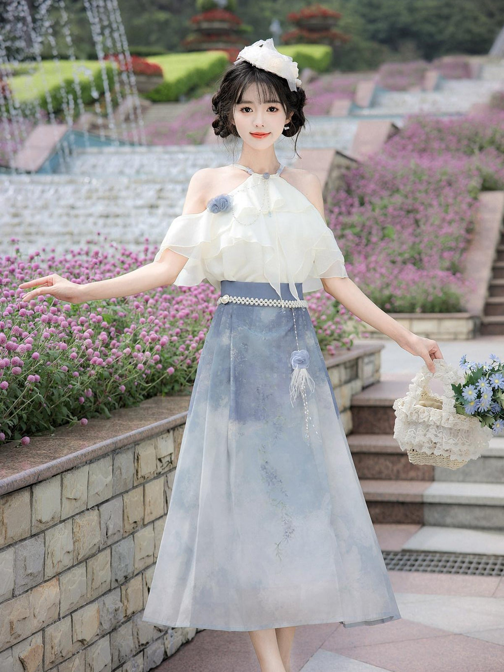 Sweet Promise Elegant Chinese Landscape Print Lolita Collar Women's Jsk / Jumper Skirts