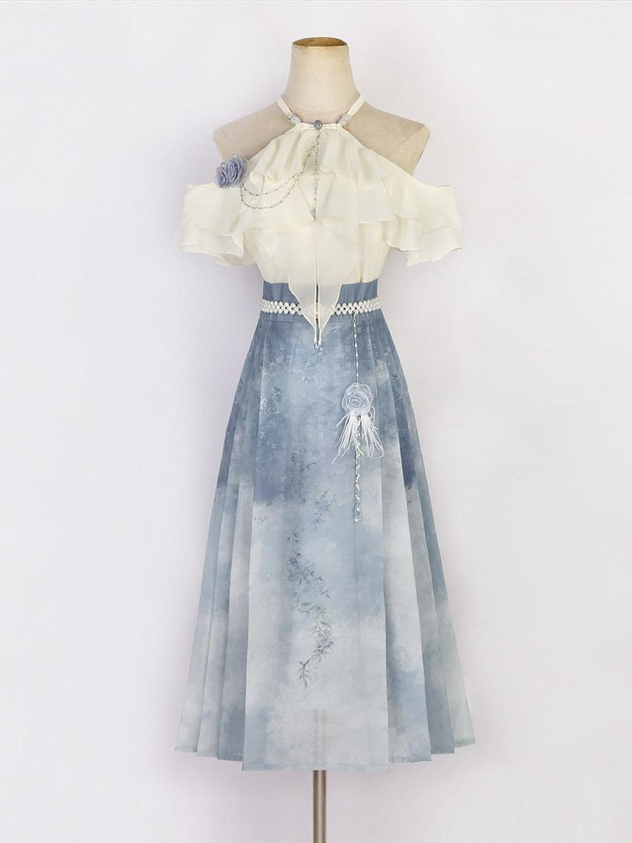 Sweet Promise Elegant Chinese Landscape Print Lolita Collar Women's Jsk / Jumper Skirts