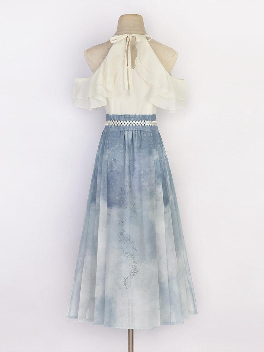 Sweet Promise Elegant Chinese Landscape Print Lolita Collar Women's Jsk / Jumper Skirts
