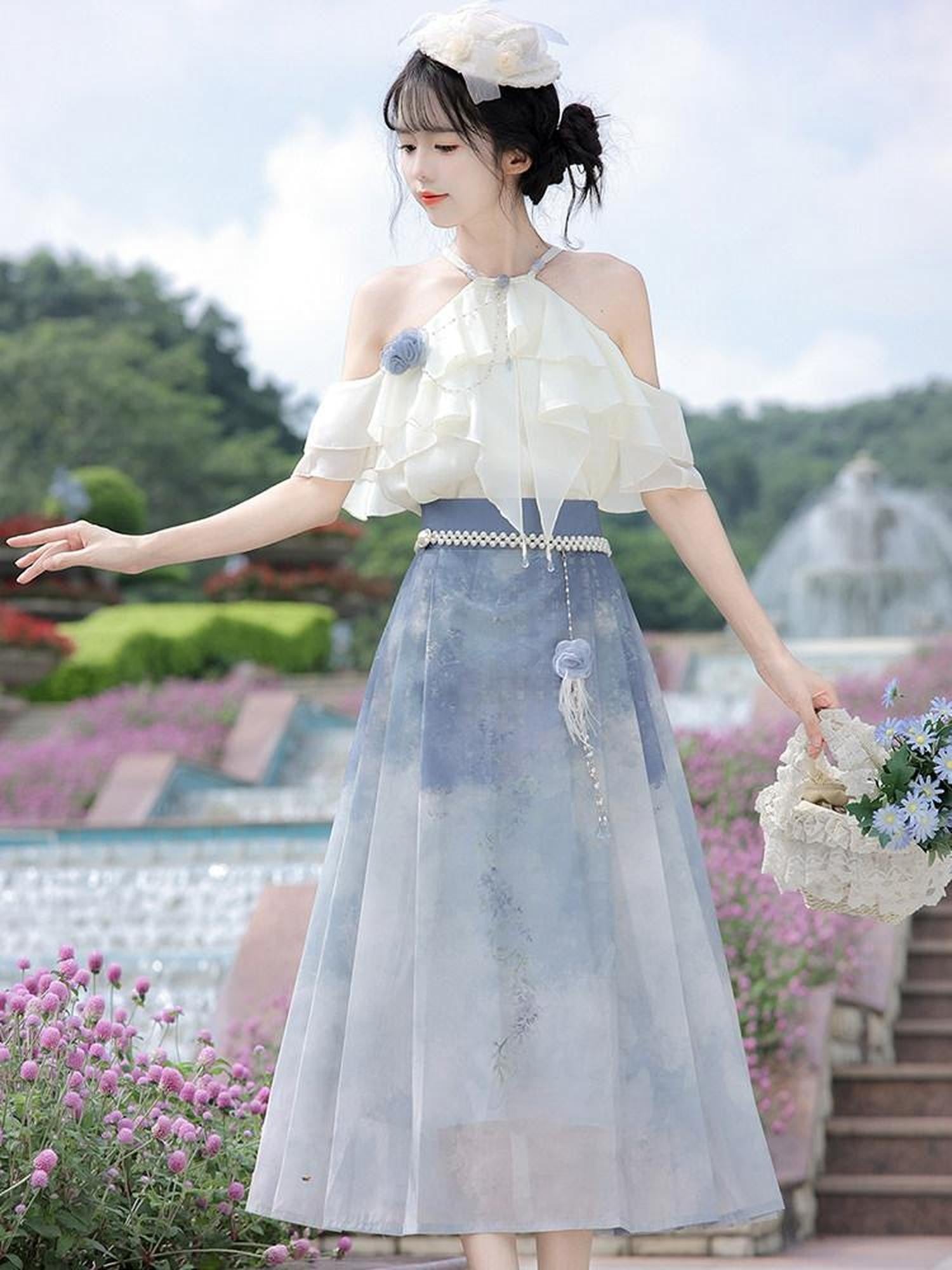 Sweet Promise Elegant Chinese Landscape Print Lolita Collar Women's Jsk / Jumper Skirts