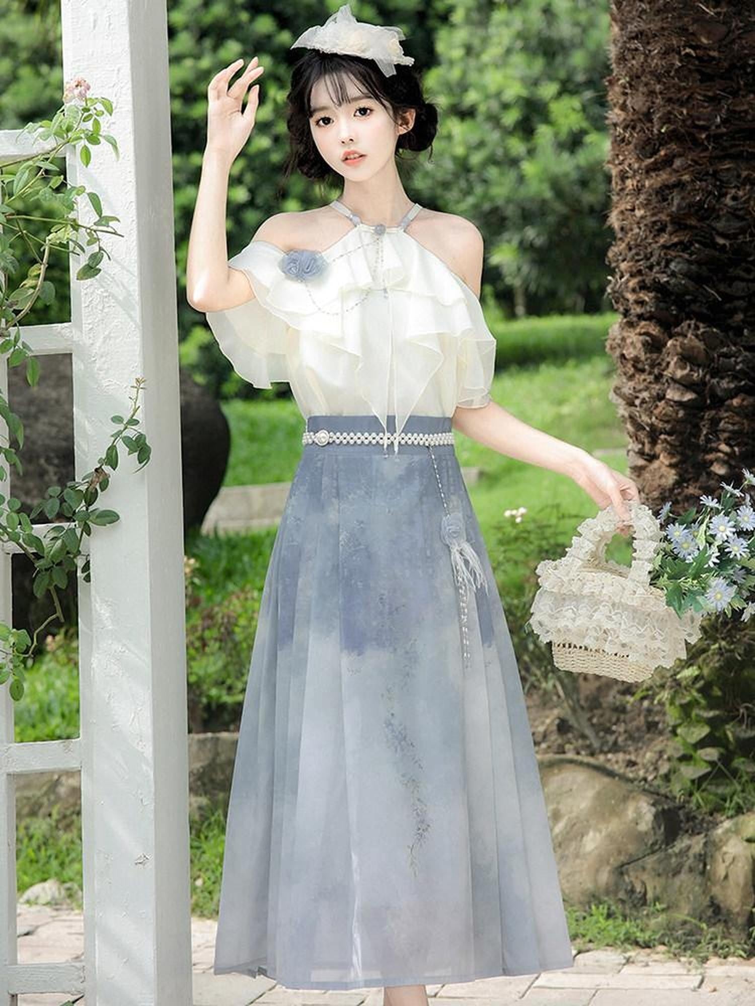 Sweet Promise Elegant Chinese Landscape Print Lolita Collar Women's Jsk / Jumper Skirts