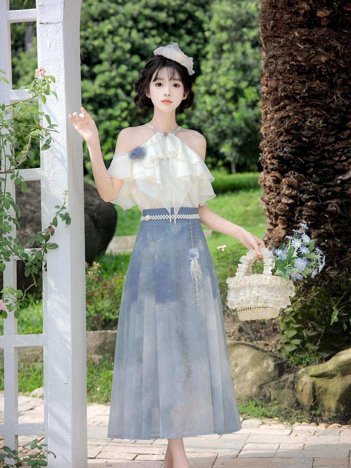 Sweet Promise Elegant Chinese Landscape Print Lolita Collar Women's Jsk / Jumper Skirts