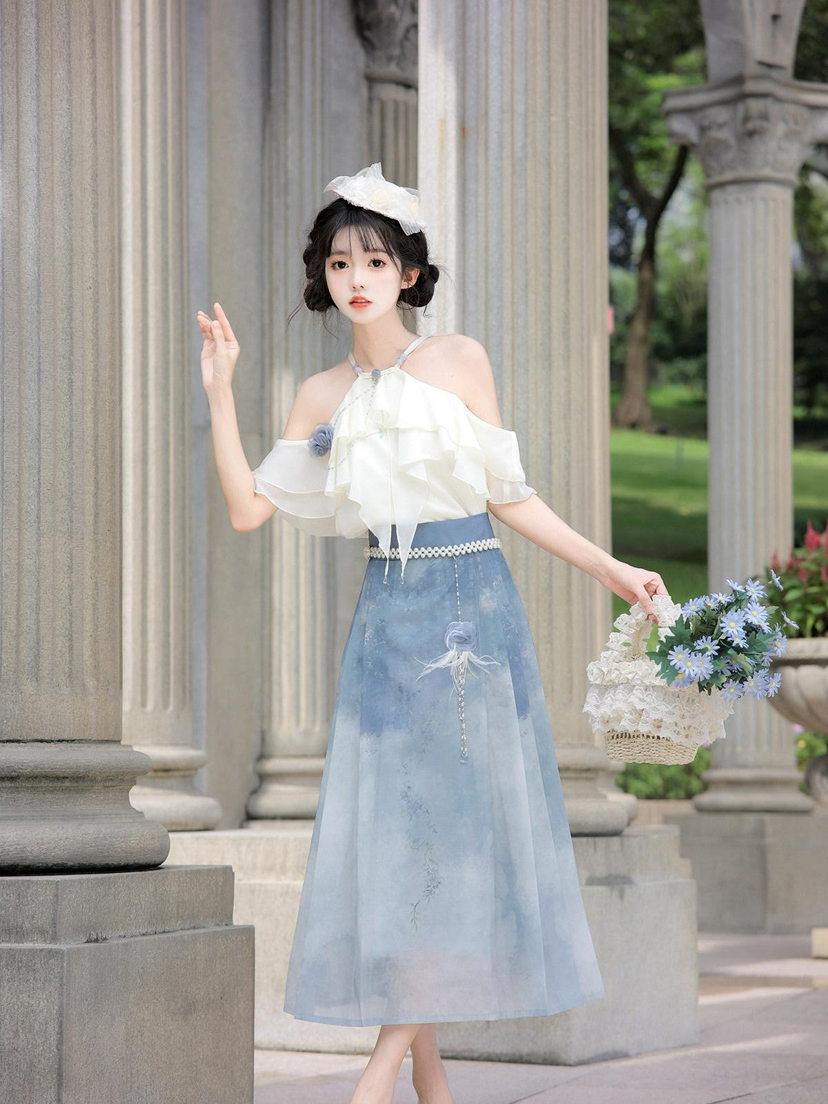 Sweet Promise Elegant Chinese Landscape Print Lolita Collar Women's Jsk / Jumper Skirts
