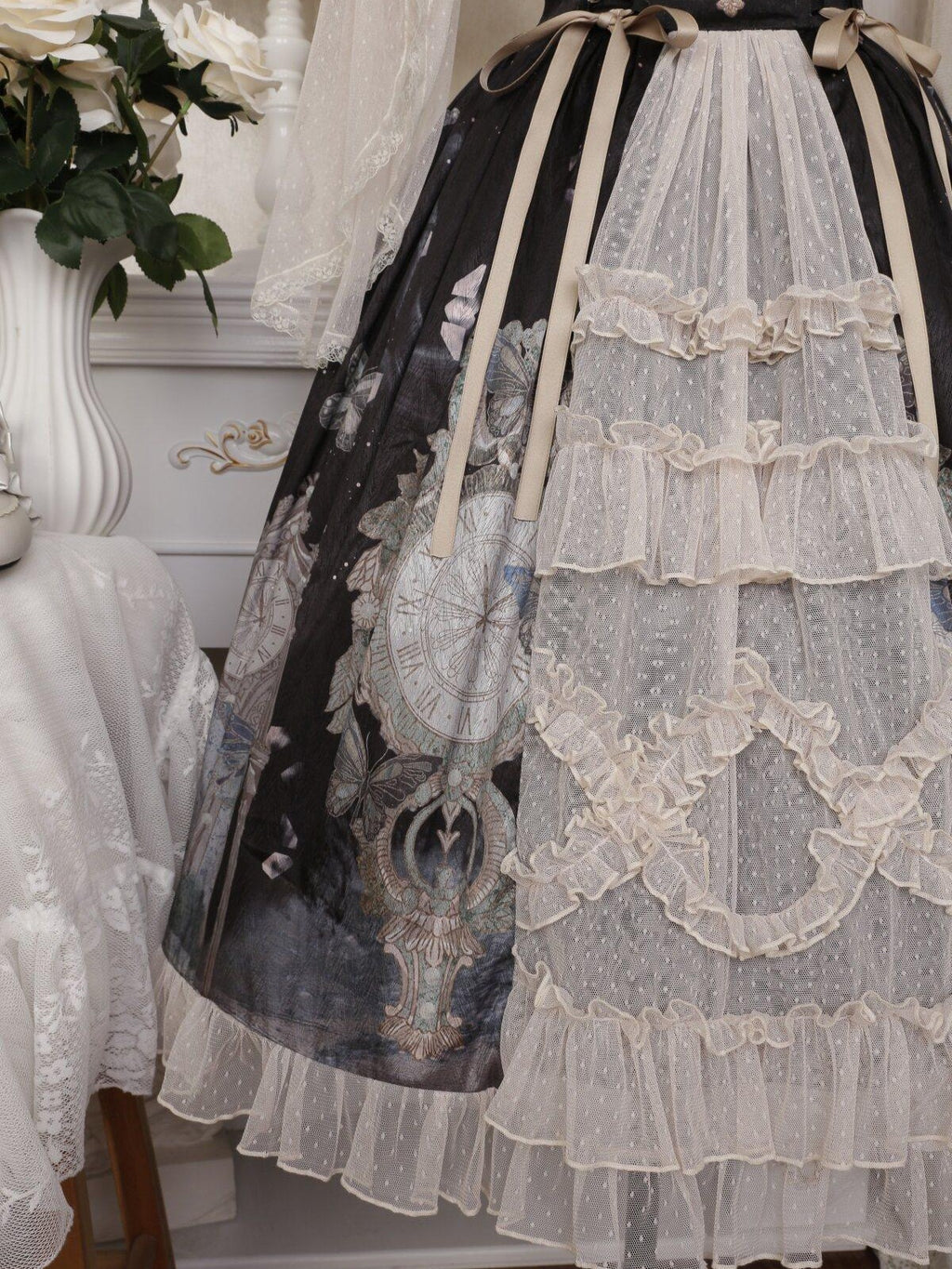 Sweet Promise Elegant Gothic Lolita Princess Print Women's Polyester Short Sleeve Op