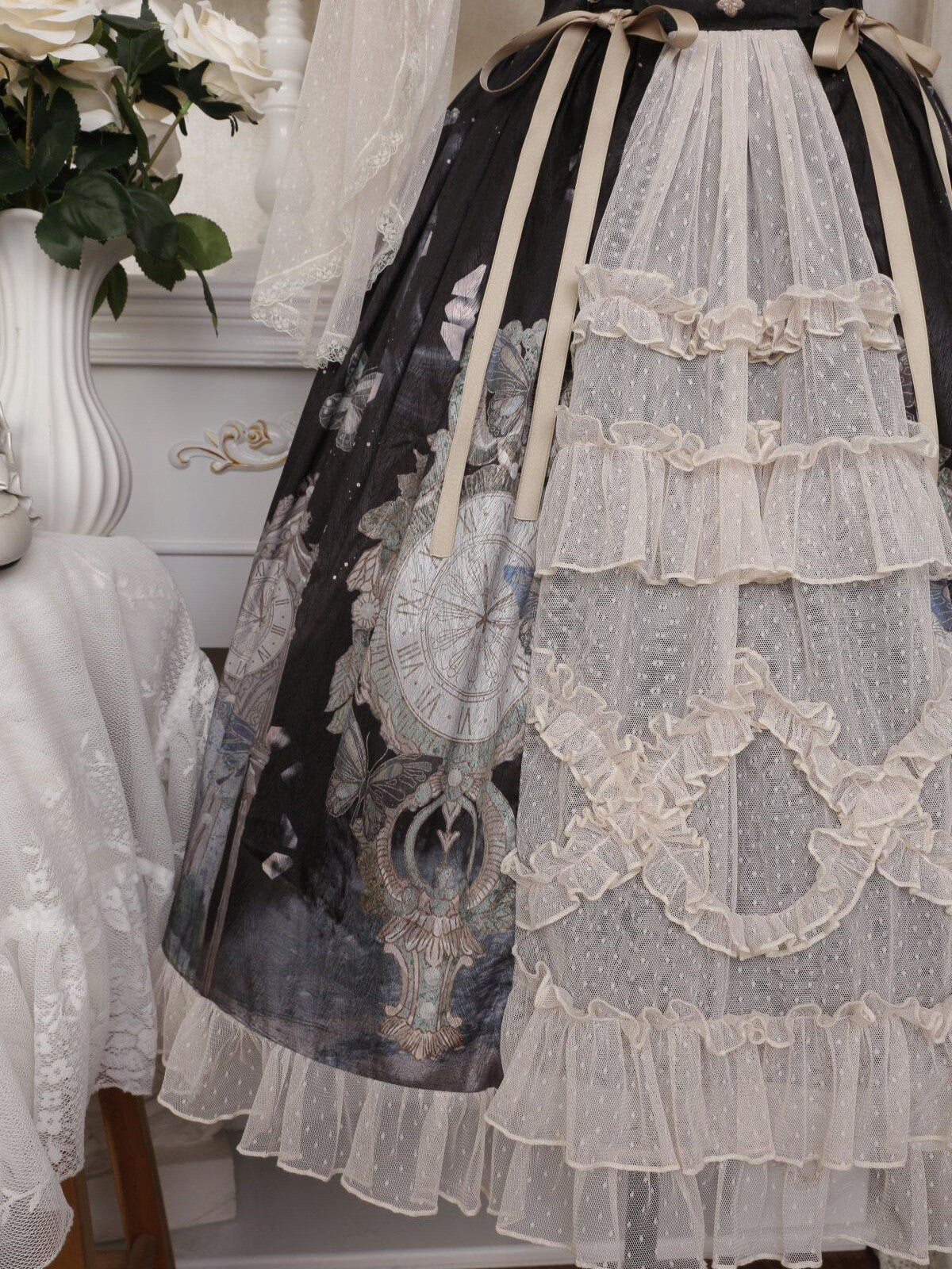 Sweet Promise Elegant Gothic Lolita Princess Print Women's Polyester Short Sleeve Op