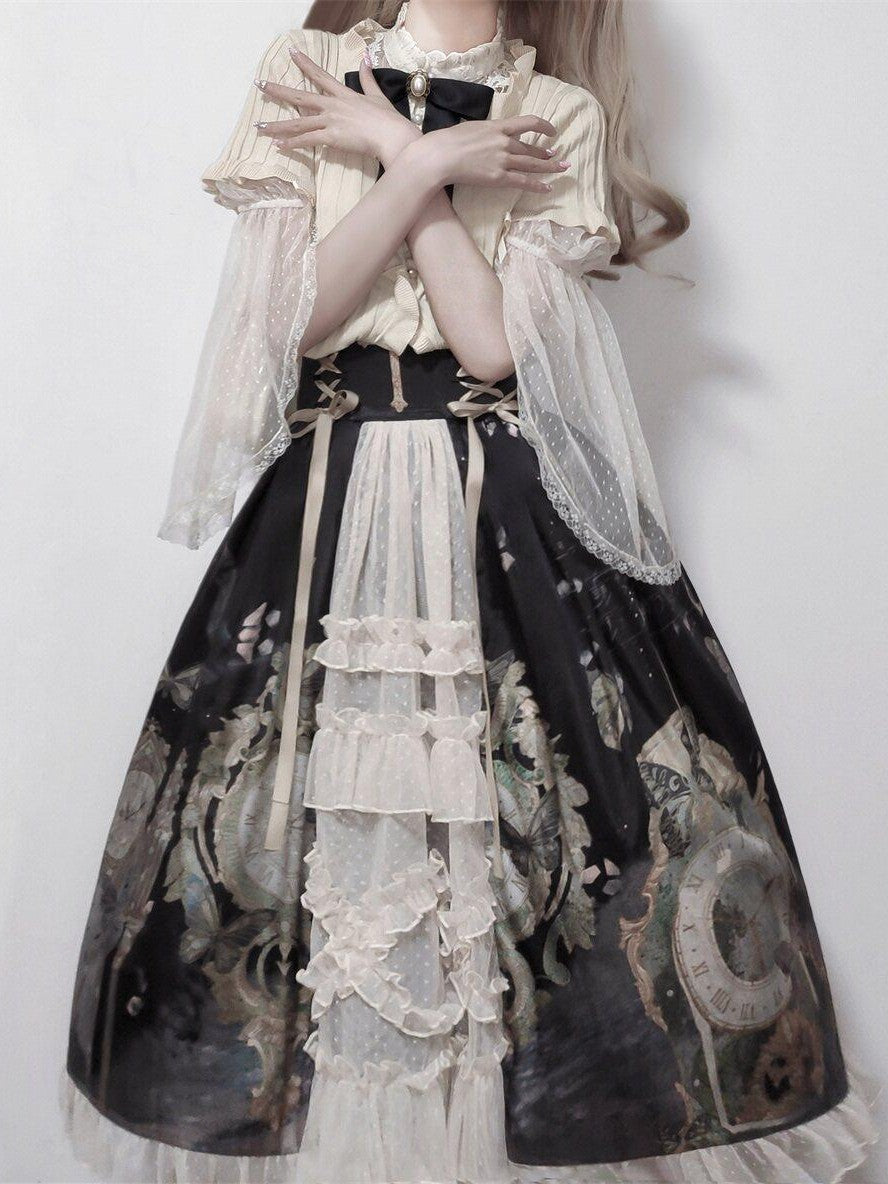 Sweet Promise Elegant Gothic Lolita Princess Print Women's Polyester Short Sleeve Op