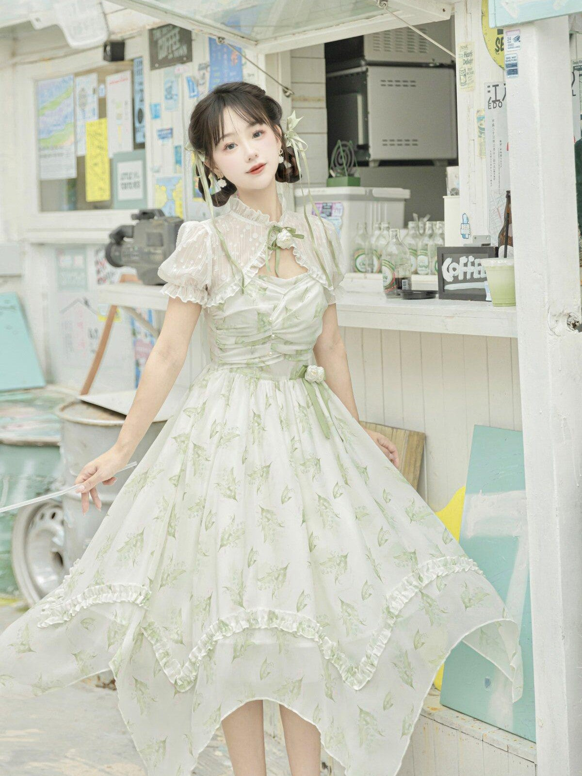 Sweet Promise Elegant Lace Collar Lolita Strap Two Piece Women's Polyester Jsk / Jumper Skirts