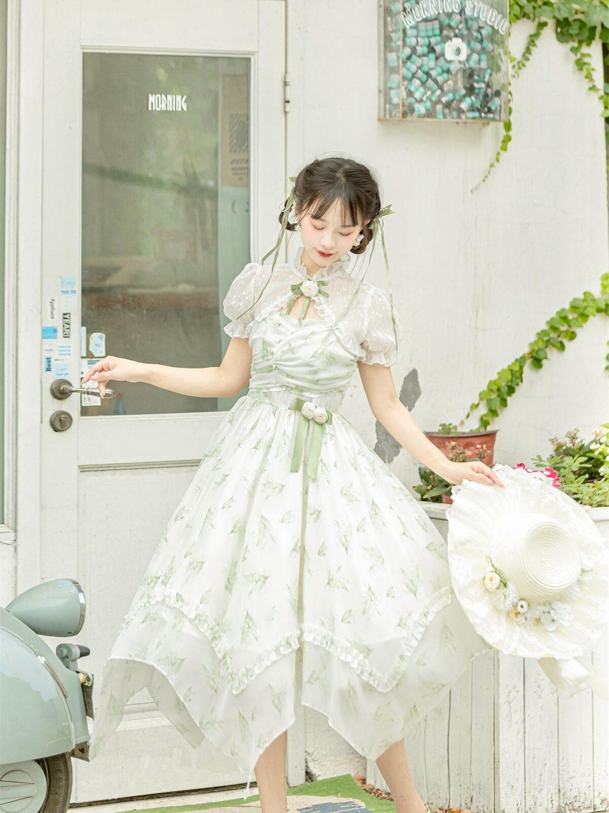 Sweet Promise Elegant Lace Collar Lolita Strap Two Piece Women's Polyester Jsk / Jumper Skirts