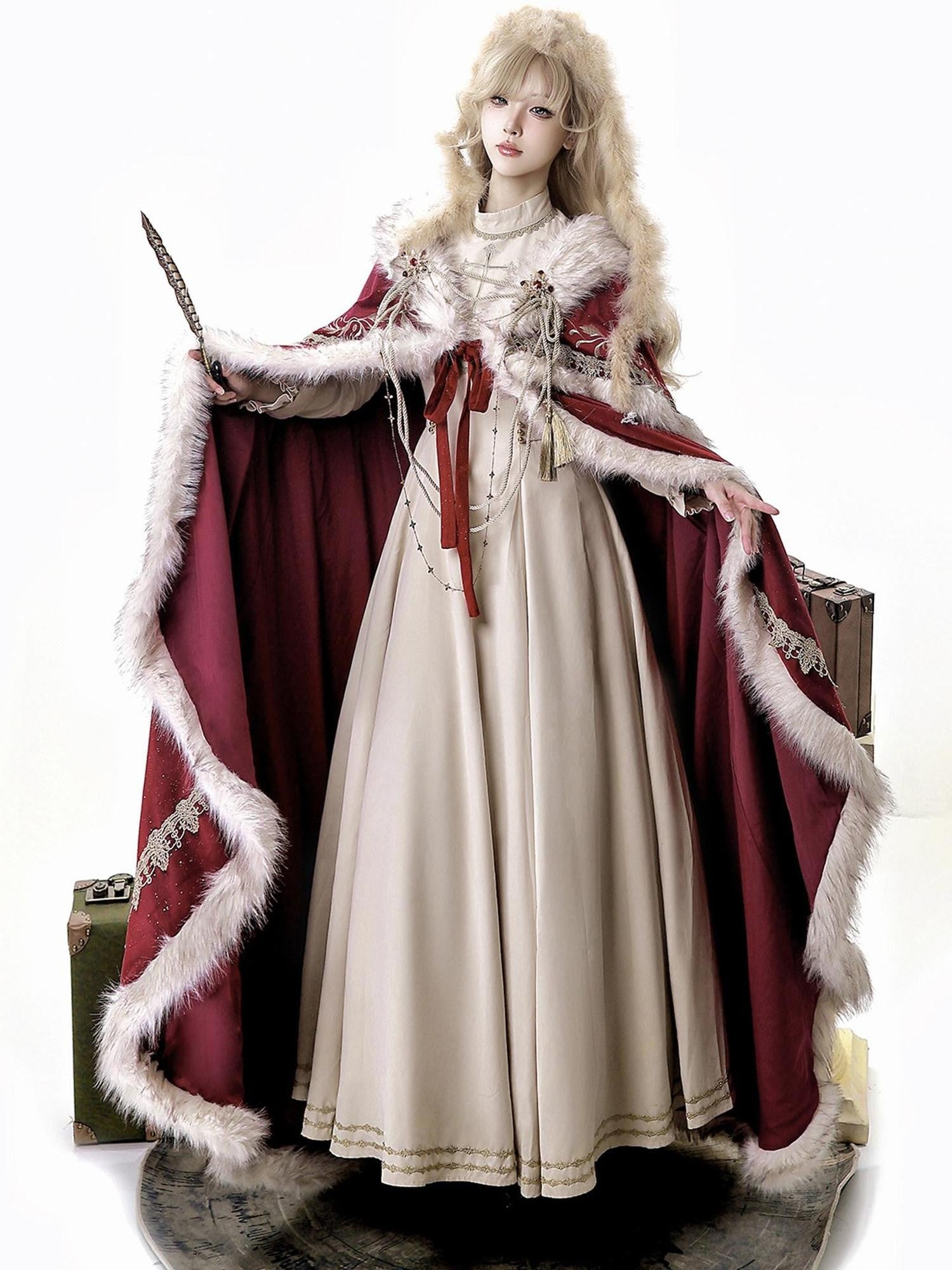 Sweet Promise Elegant Lolita Court Cape Dress Two Piece Round Neck Pendant Women's Op Sets