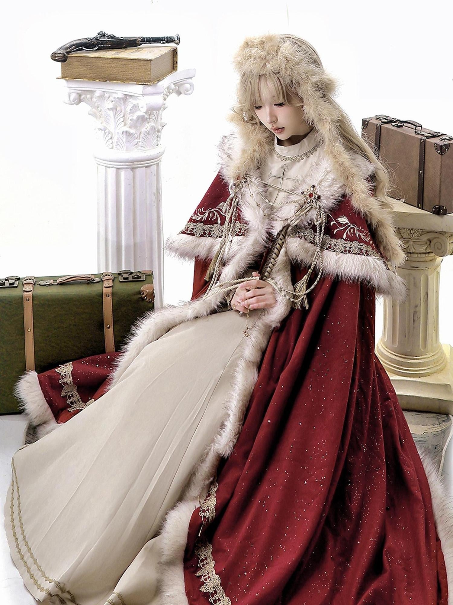 Sweet Promise Elegant Lolita Court Cape Dress Two Piece Round Neck Pendant Women's Op Sets