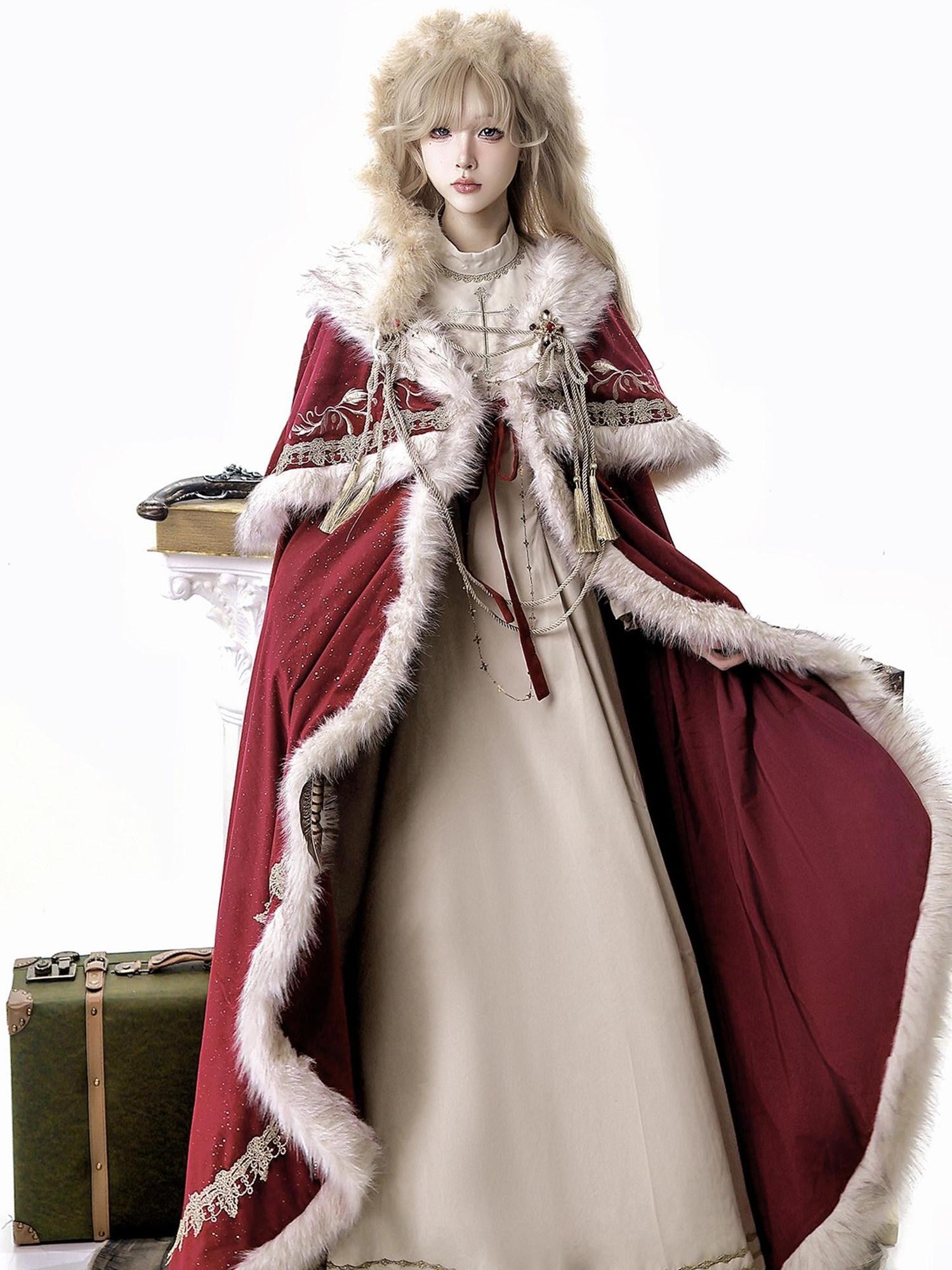 Sweet Promise Elegant Lolita Court Cape Dress Two Piece Round Neck Pendant Women's Op Sets