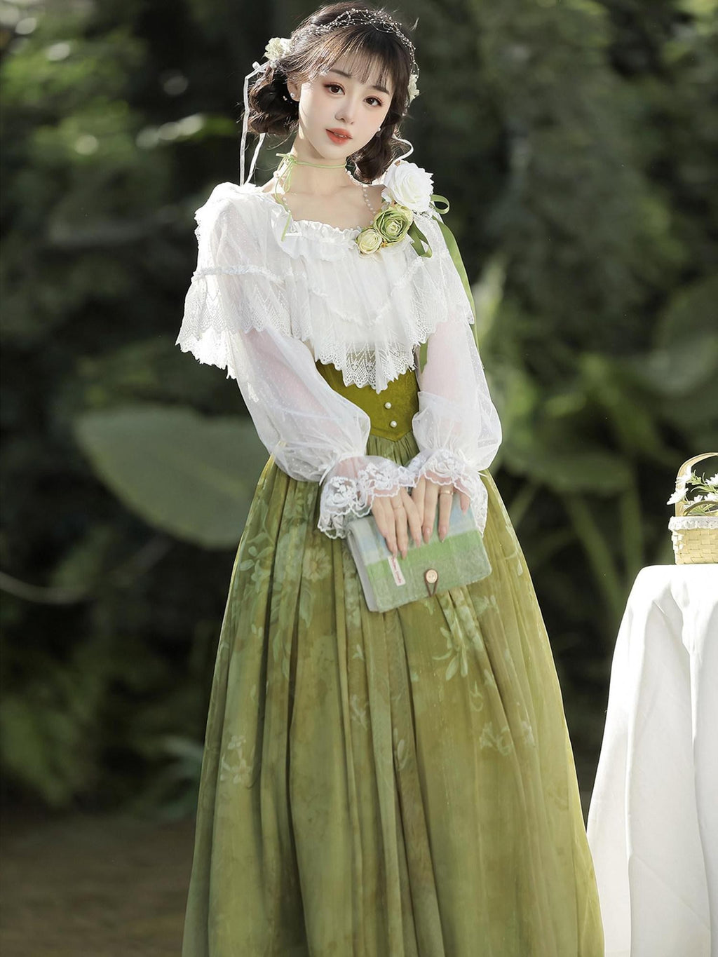 Sweet Promise Elegant Sweet New Chinese Lolita A Line V-neck Princess Court Women's Skirt Sets