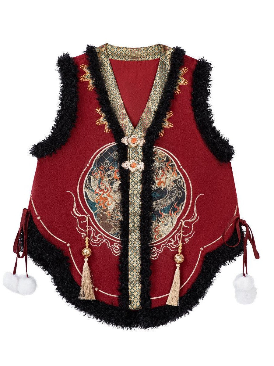 Sweet Promise Embroidered Bijia Pompom Top Woven Gold Horse Pattern Women's Polyester Op Sets