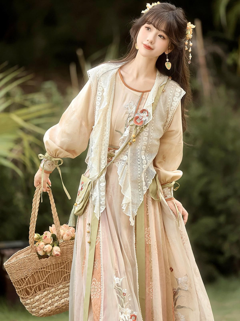 Sweet Promise Ethereal Hanfu Chinese Style Vest Top Broken Hem Skirt Bag Women's Skirt Sets