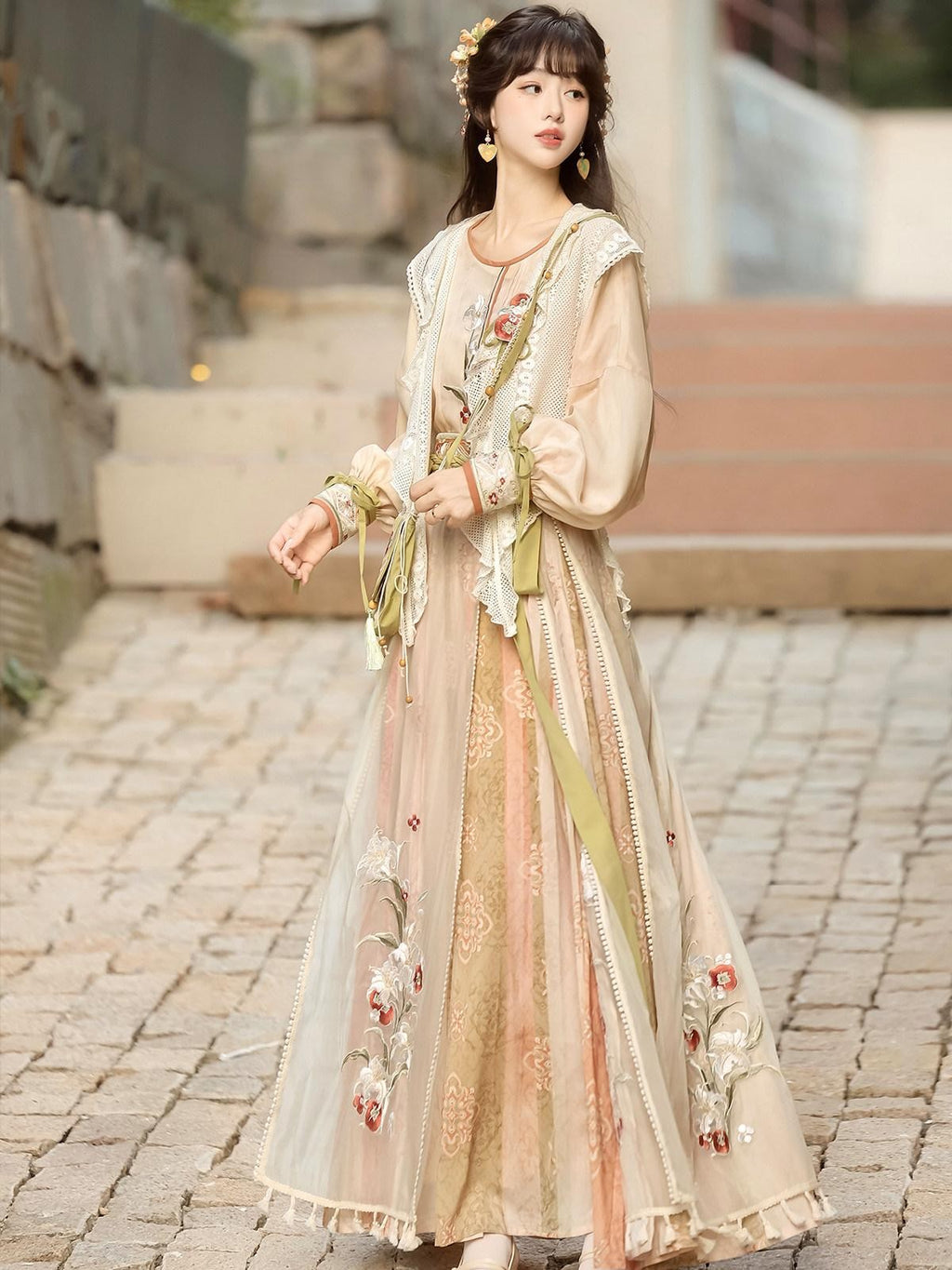 Sweet Promise Ethereal Hanfu Chinese Style Vest Top Broken Hem Skirt Bag Women's Skirt Sets