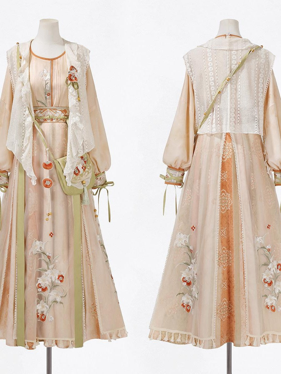 Sweet Promise Ethereal Hanfu Chinese Style Vest Top Broken Hem Skirt Bag Women's Skirt Sets