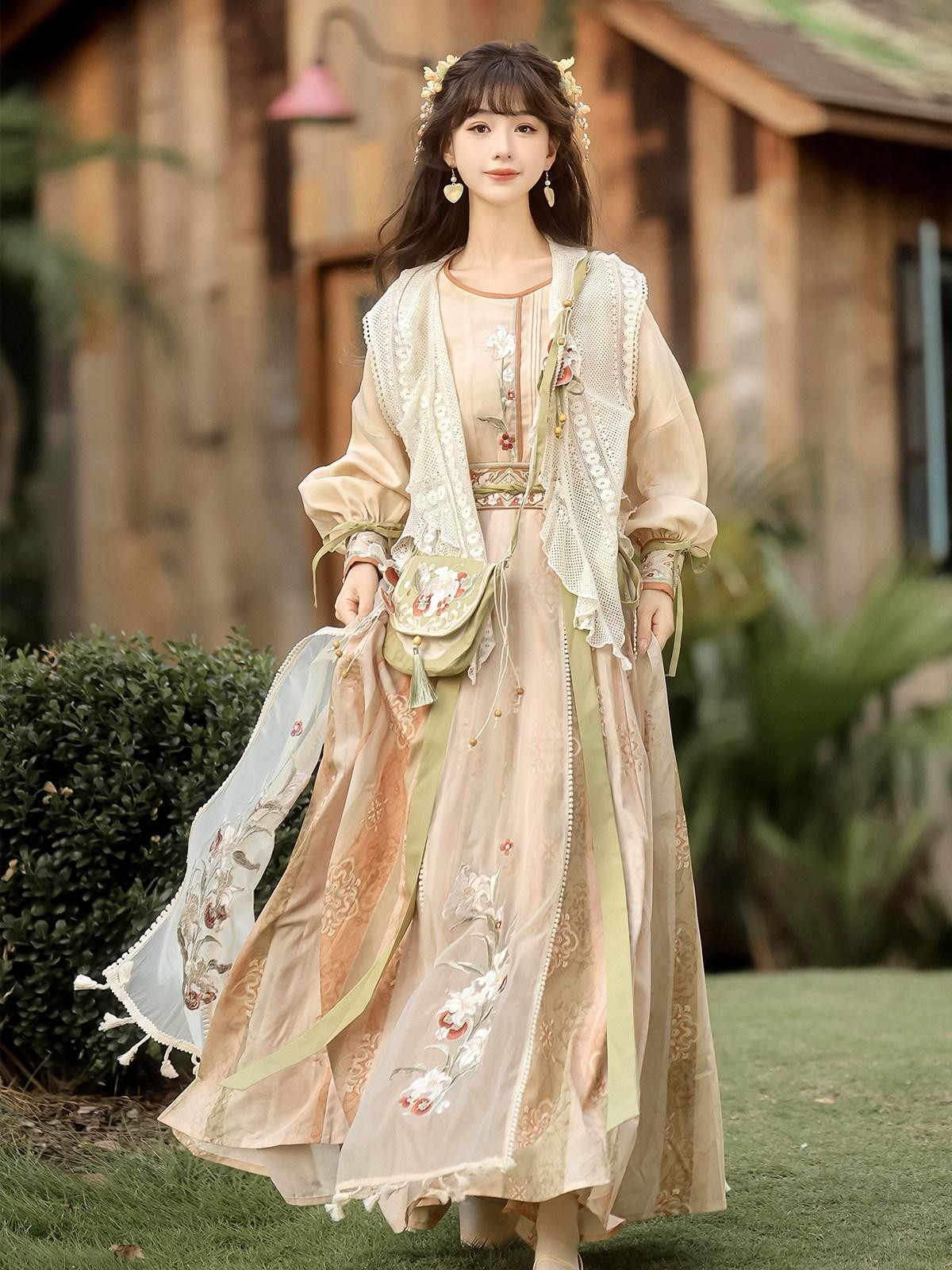 Sweet Promise Ethereal Hanfu Chinese Style Vest Top Broken Hem Skirt Bag Women's Skirt Sets