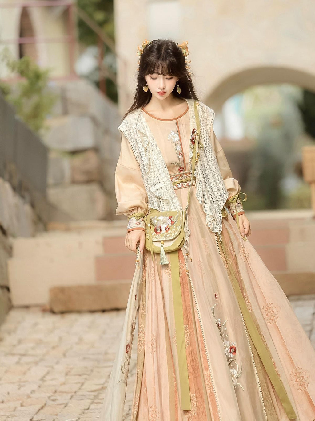 Sweet Promise Ethereal Hanfu Chinese Style Vest Top Broken Hem Skirt Bag Women's Skirt Sets