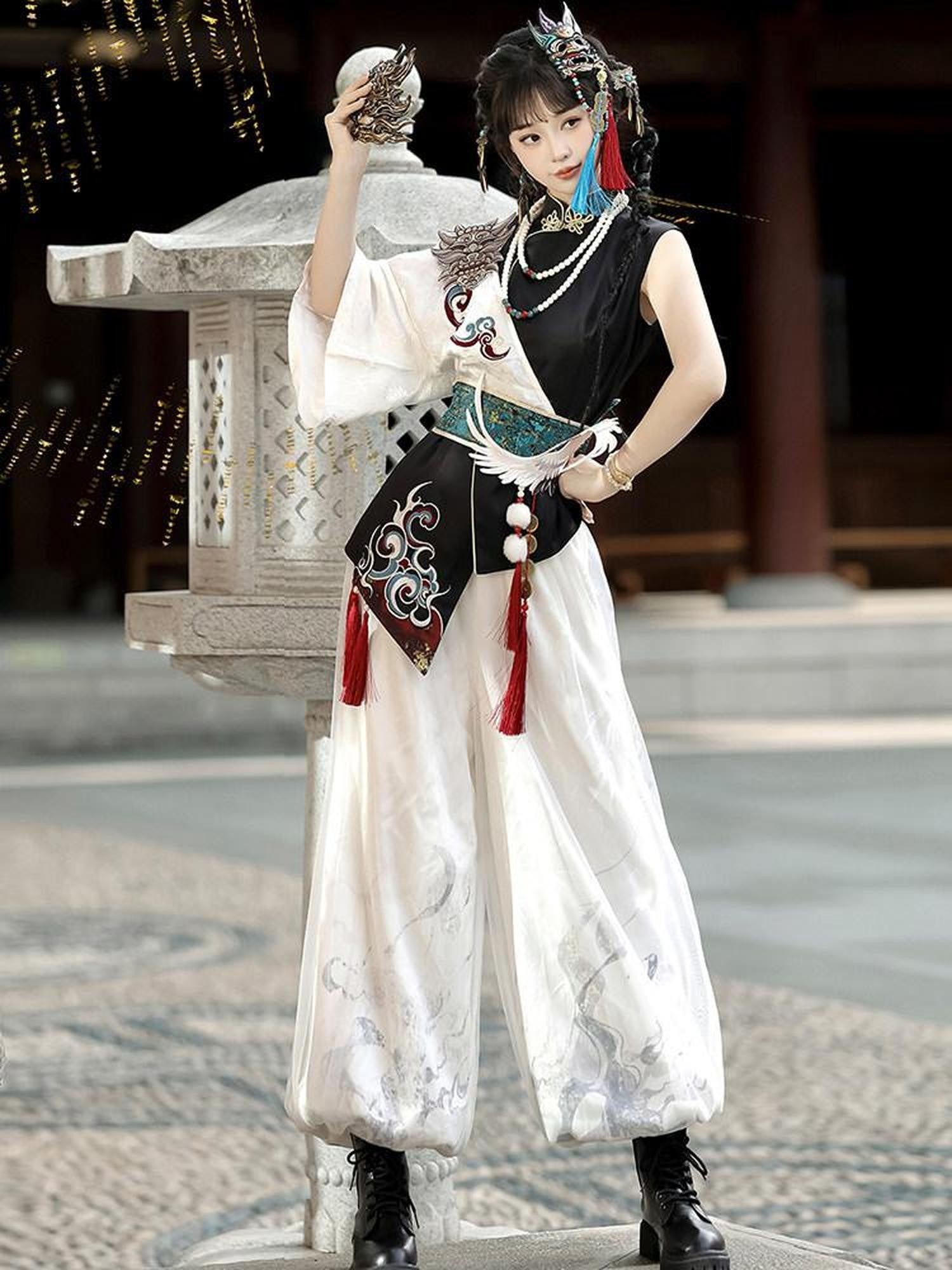 Sweet Promise Ethnic Lolita Modified Neutral Slim Mid Waist Women's Full Coordination Sets