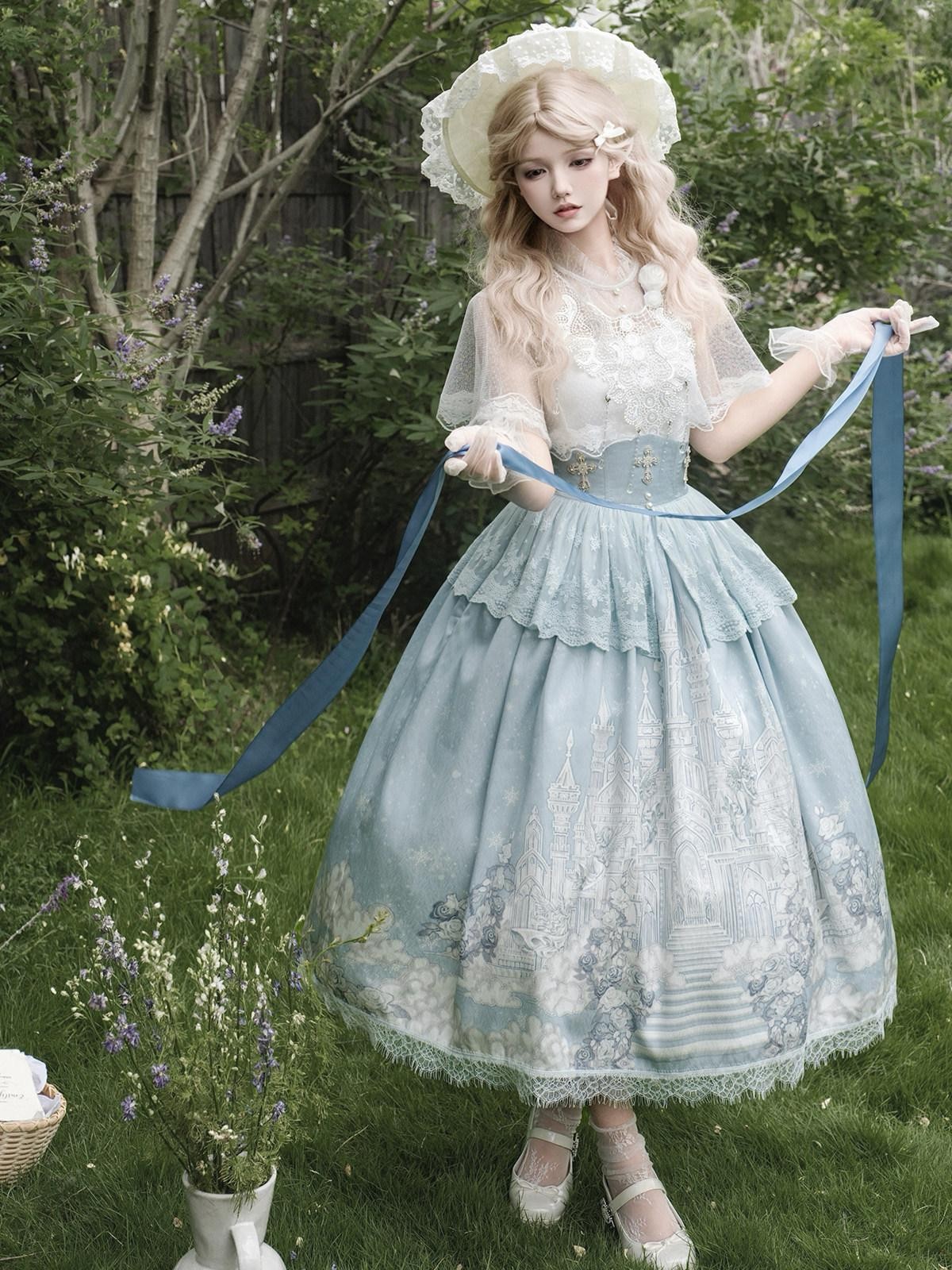Sweet Promise Floral Bridal Lolita Palace Princess Camisole Skirt Women's Short Sleeve Op
