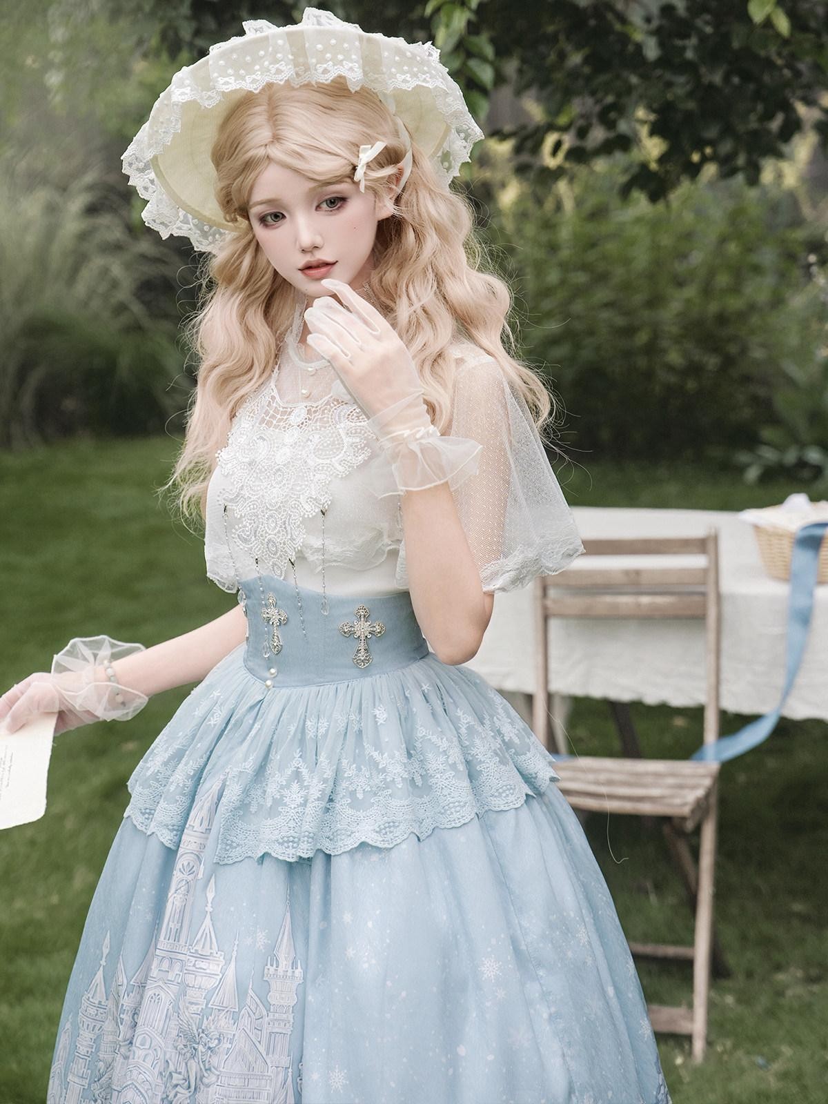 Sweet Promise Floral Bridal Lolita Palace Princess Camisole Skirt Women's Short Sleeve Op