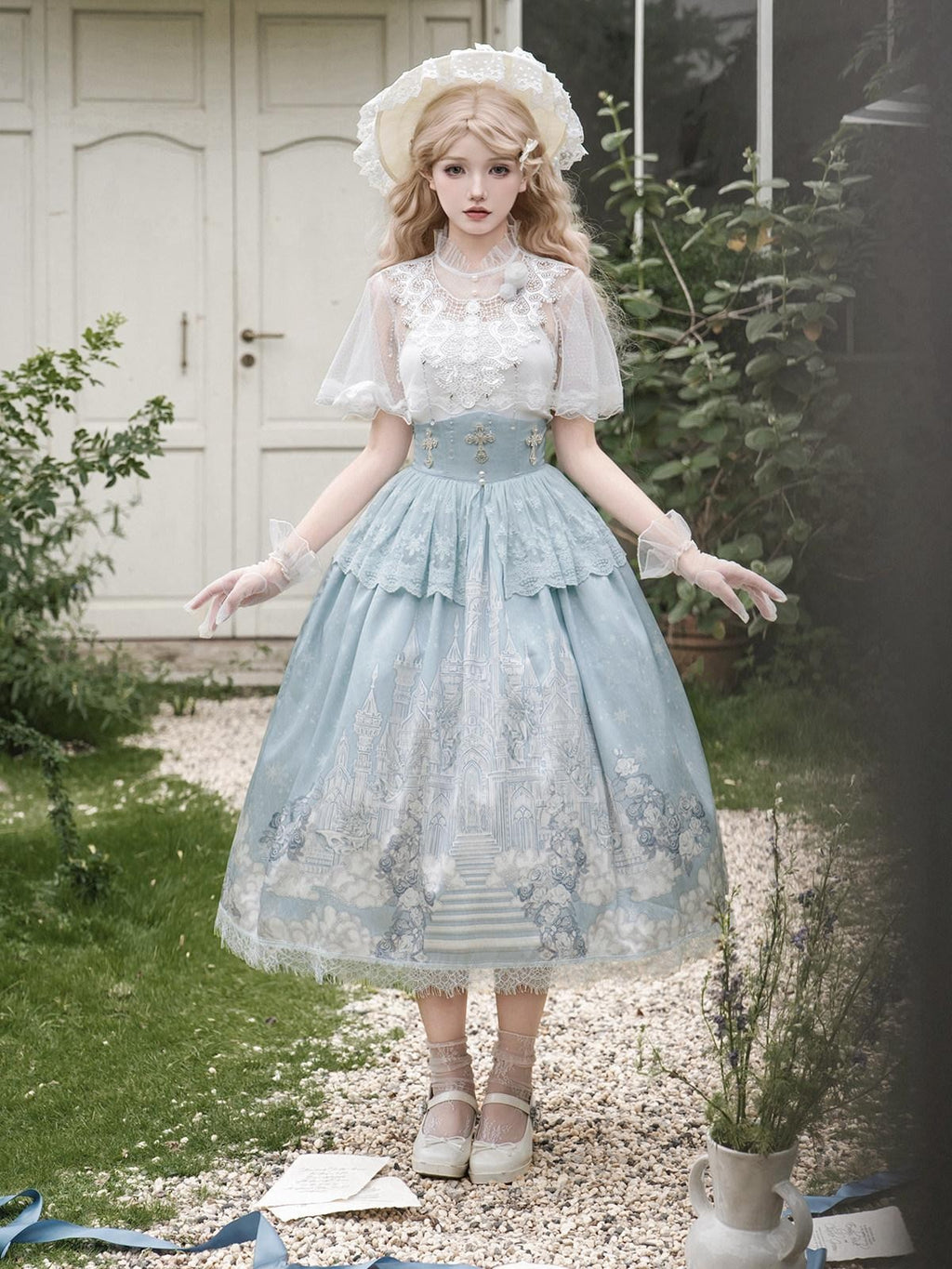 Sweet Promise Floral Bridal Lolita Palace Princess Camisole Skirt Women's Short Sleeve Op
