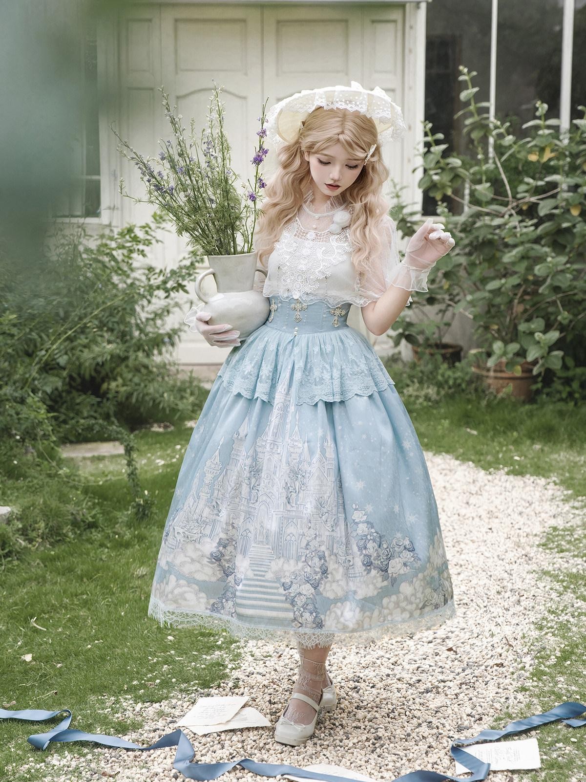 Sweet Promise Floral Bridal Lolita Palace Princess Camisole Skirt Women's Short Sleeve Op